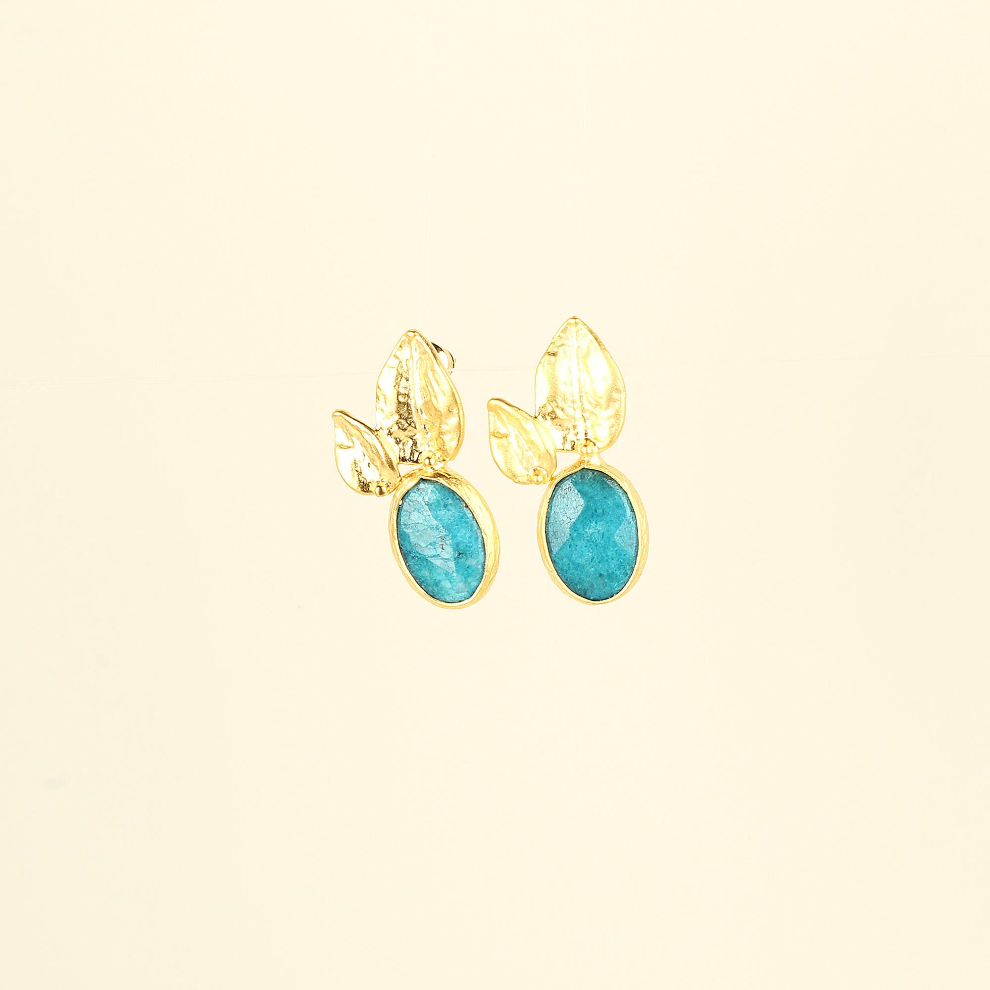 Blue Natural Stone Leaf Earrings