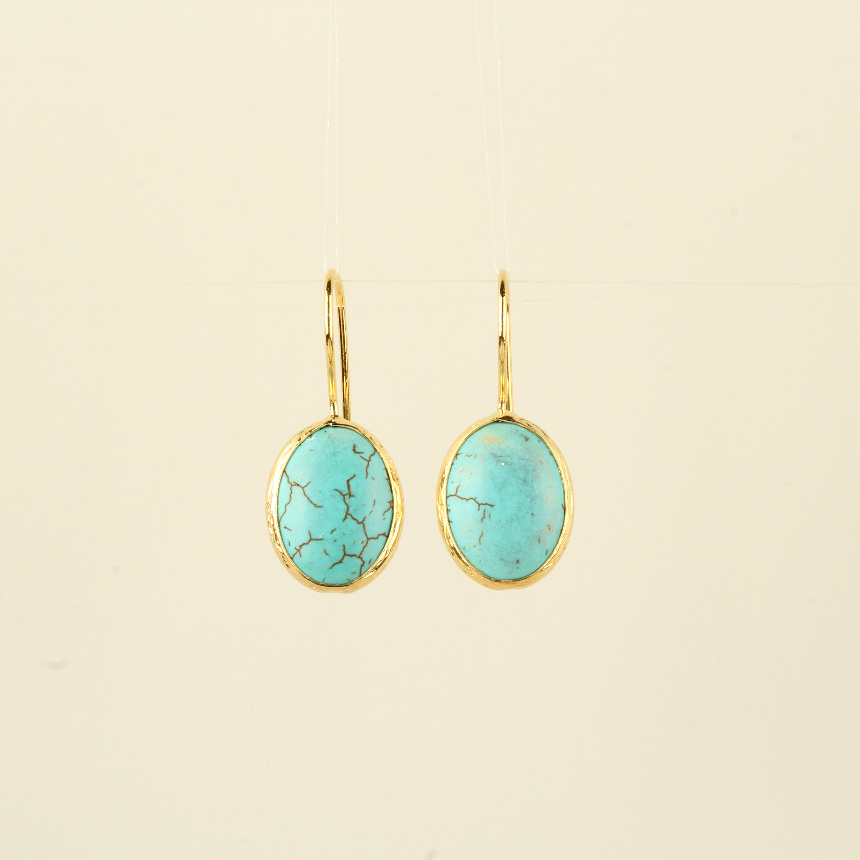 Blue Natural Stone Oval Hook Earring