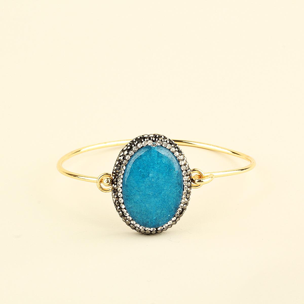 Blue Natural Stone Oval Metal Bracelet