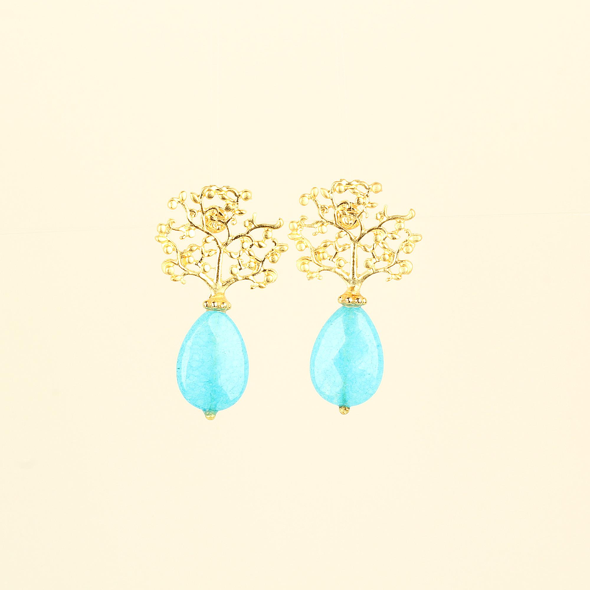 Blue Natural Stone Tree Of Life Earrings