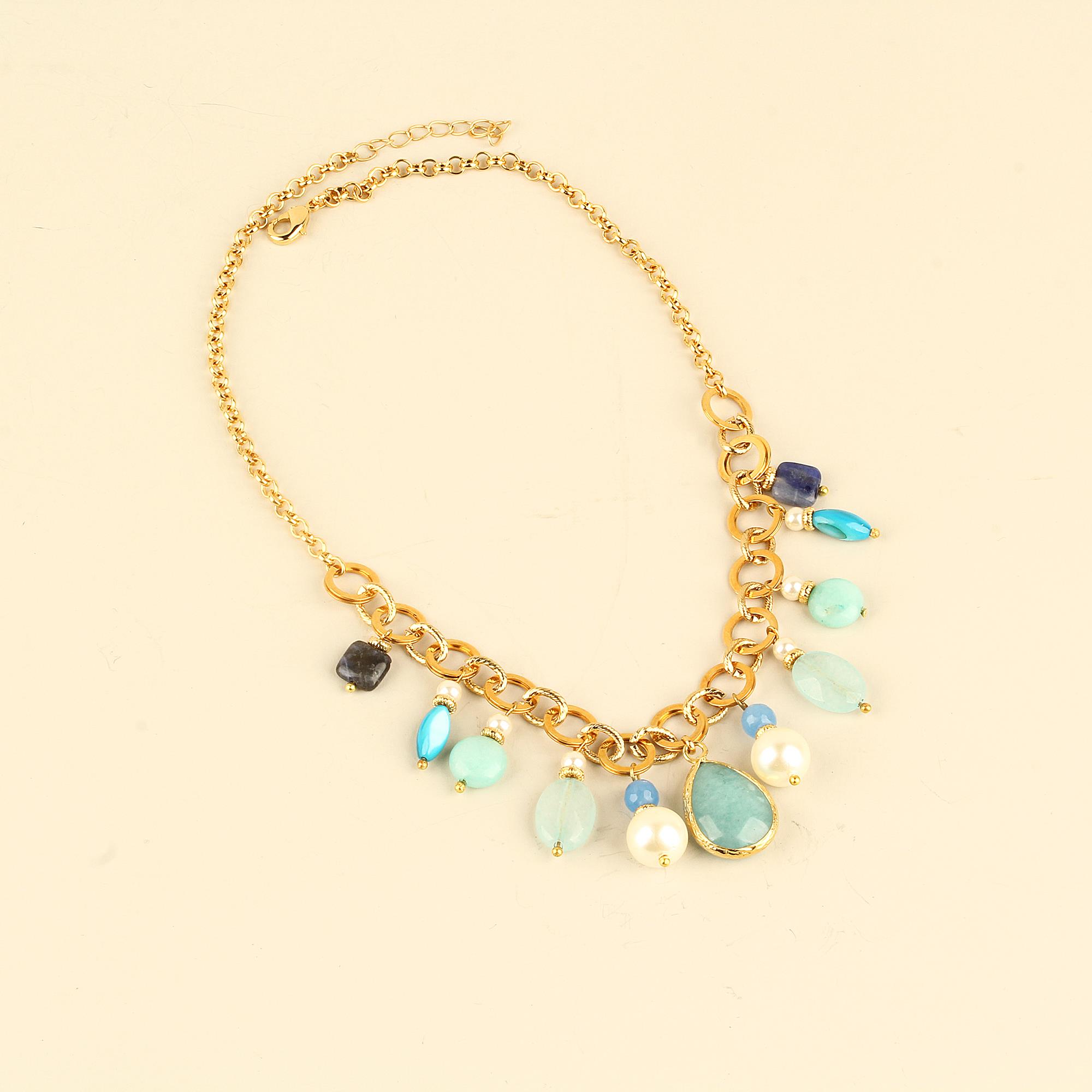 Blue Natural Stones Chain Necklace