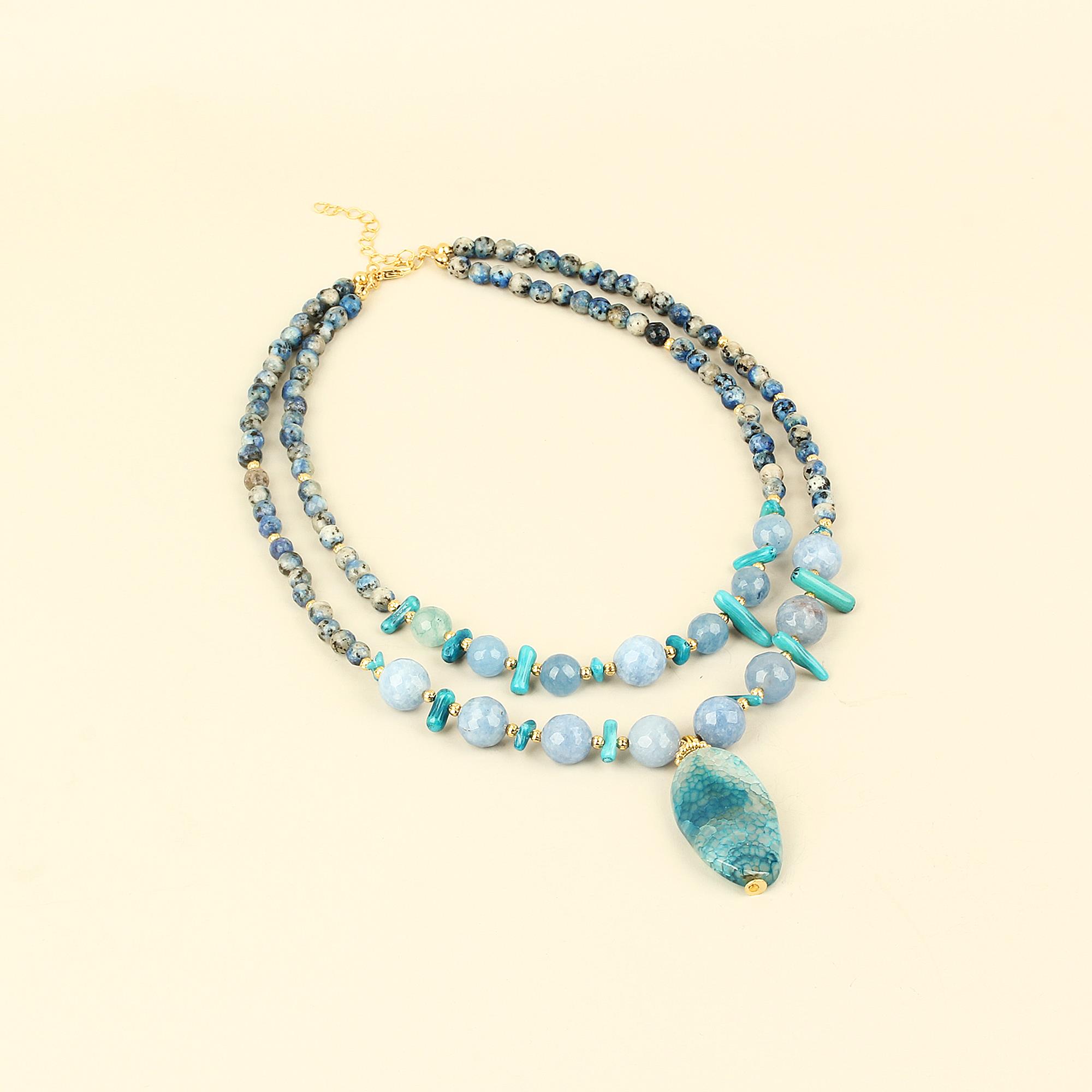 Blue Natural Stones Double Layer Necklace