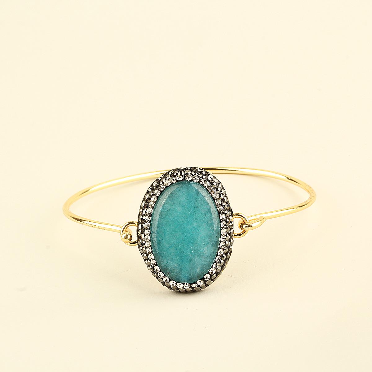 Blue Sky Natural Stone Oval Metal Bracelet