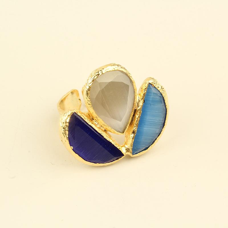 Blue & White Cats Eye Trio Ring