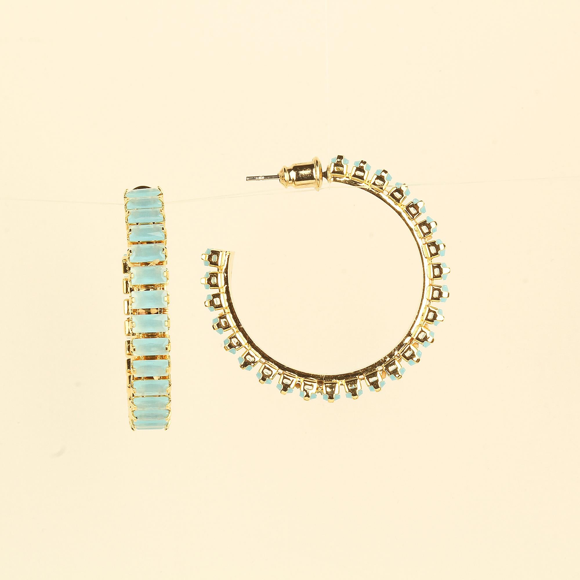 Blue Zircon Stone Hoop Earrings