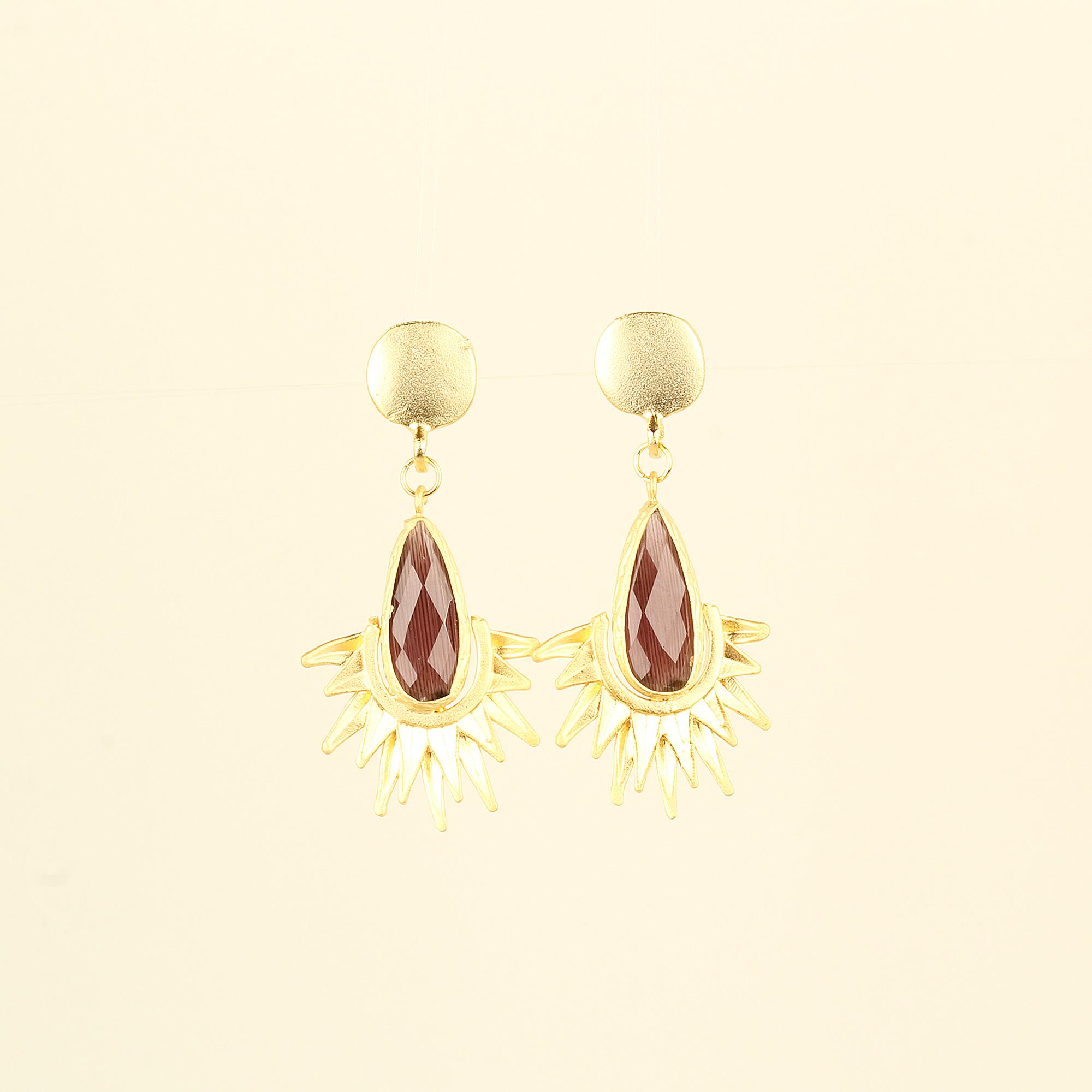 Brown Cat Eye Stone Sunray Earrings