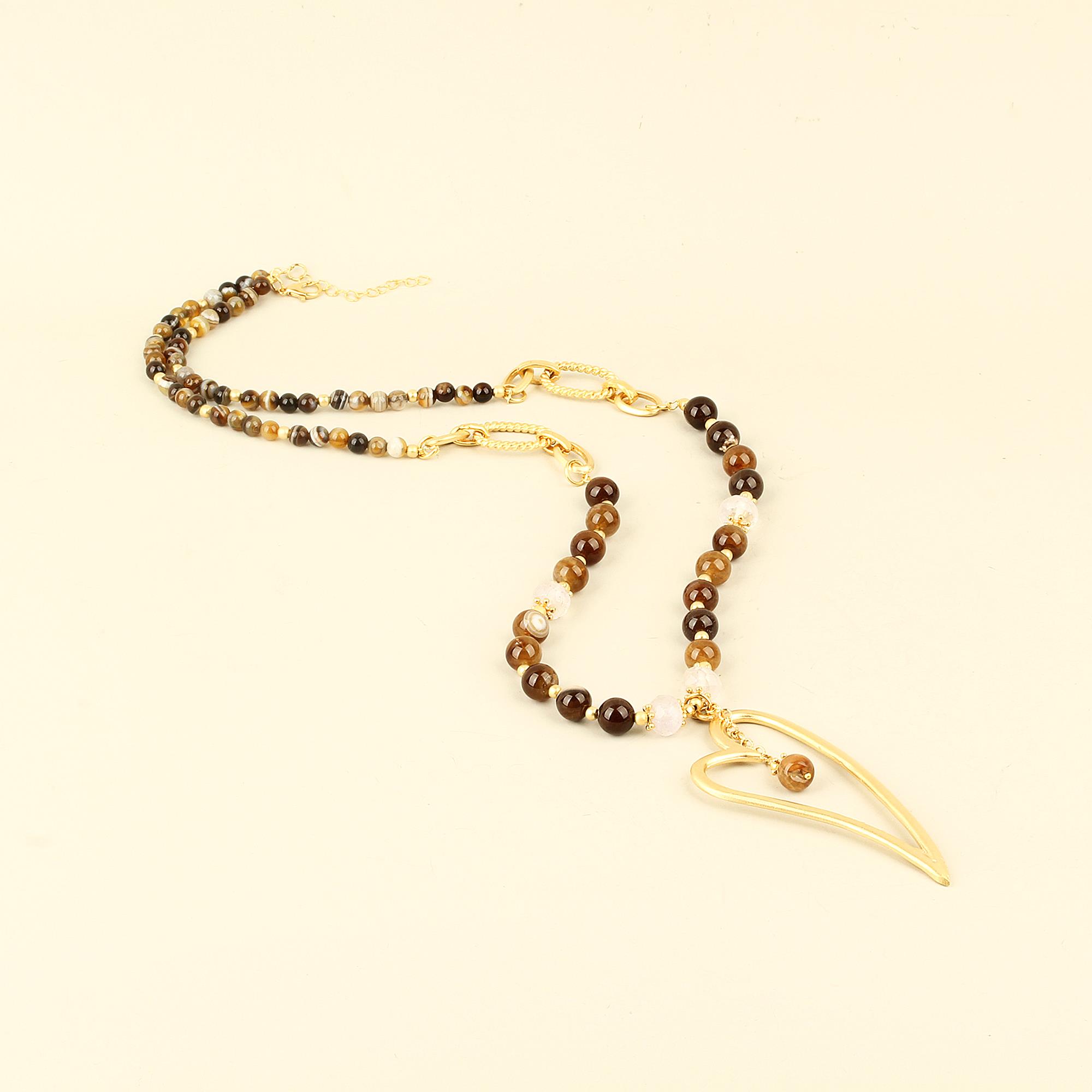 Brown Natural Stone Heart Necklace