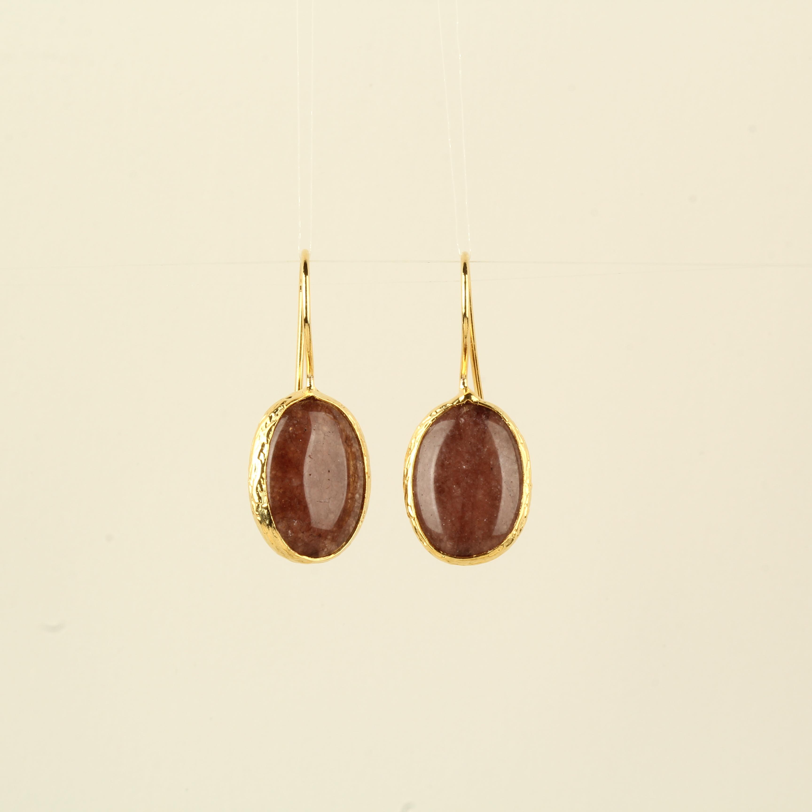 Brown Natural Stone Oval Hook Earring