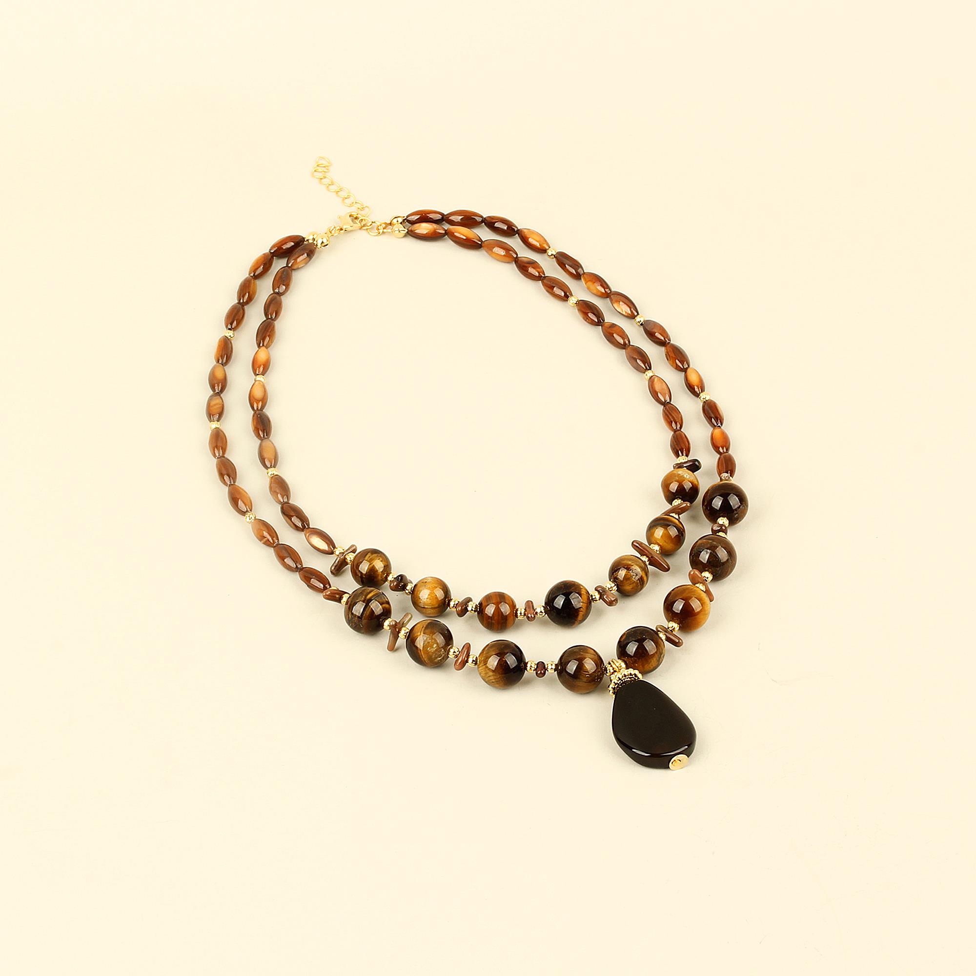 Brown Natural Stones Double Layer Necklace