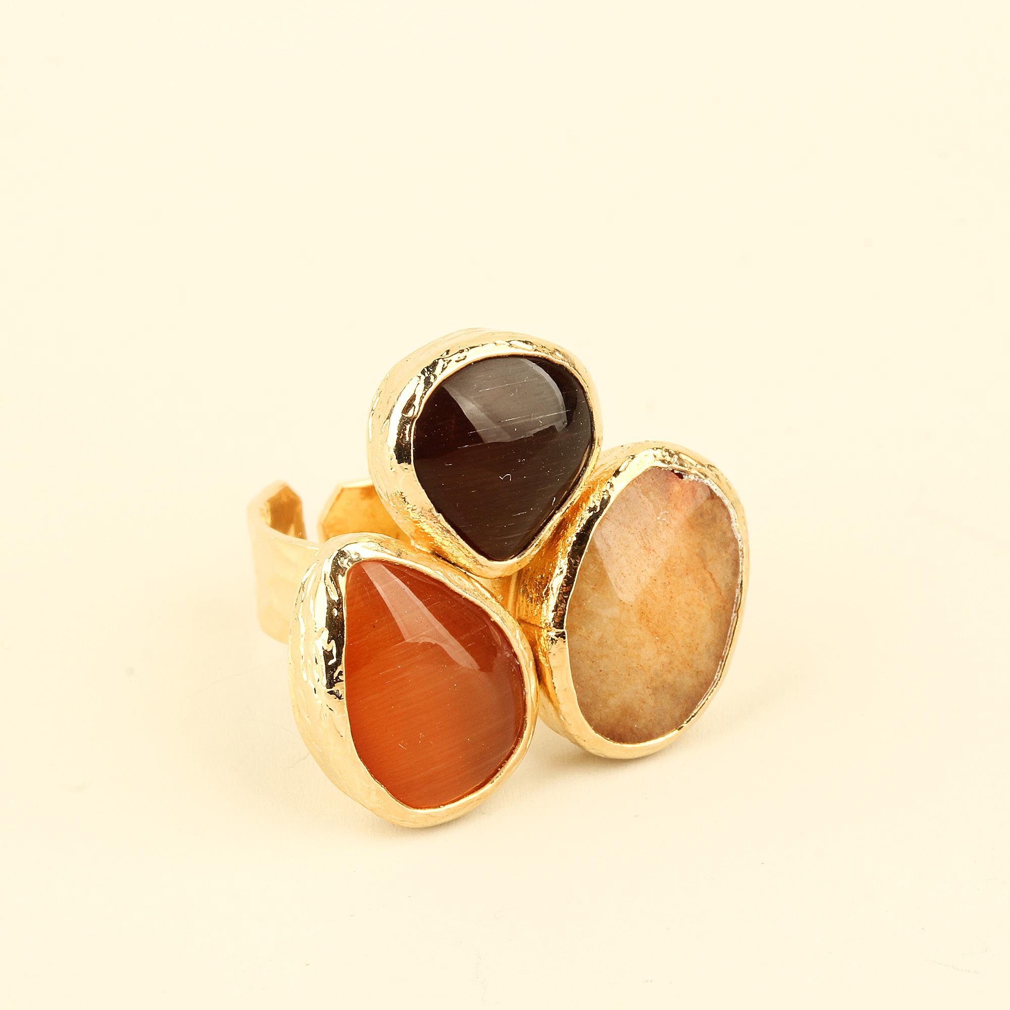 Brown Natural Stones Trio Ring