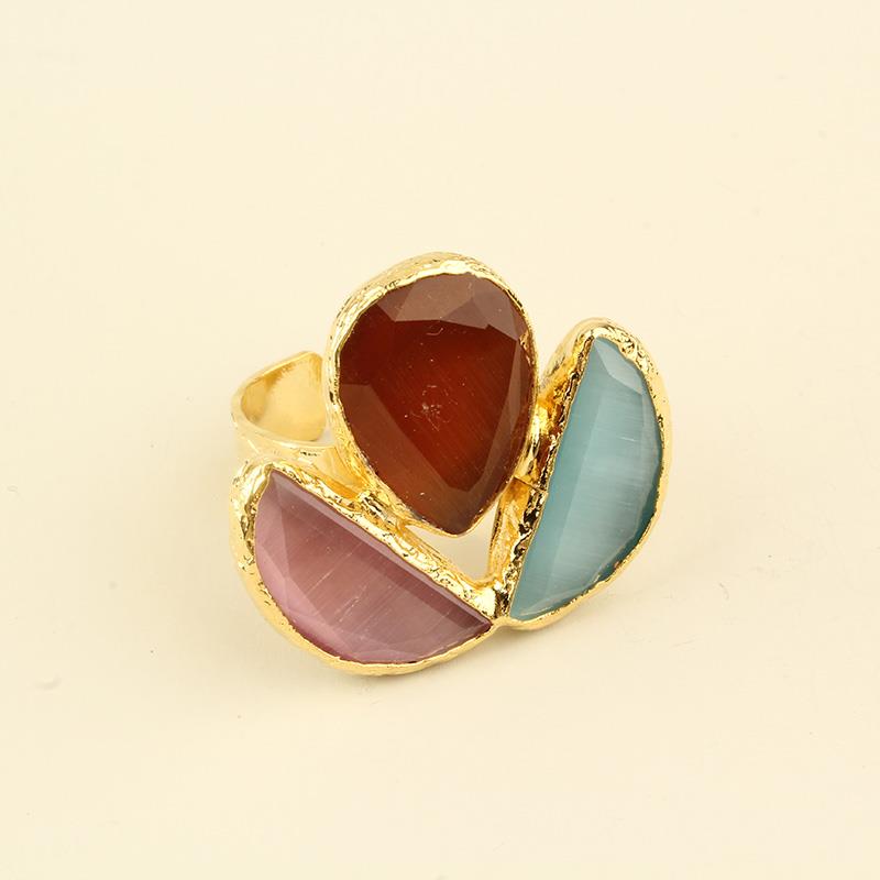 Brown&Pink&Blue Cats Eye Trio Ring
