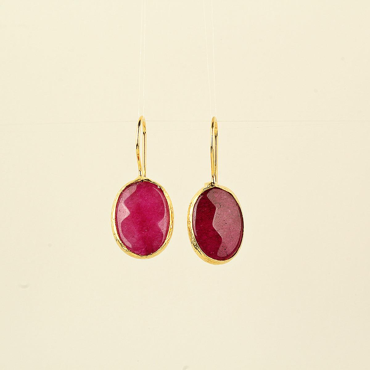 Burgundy Natural Stone Oval Hook Earring