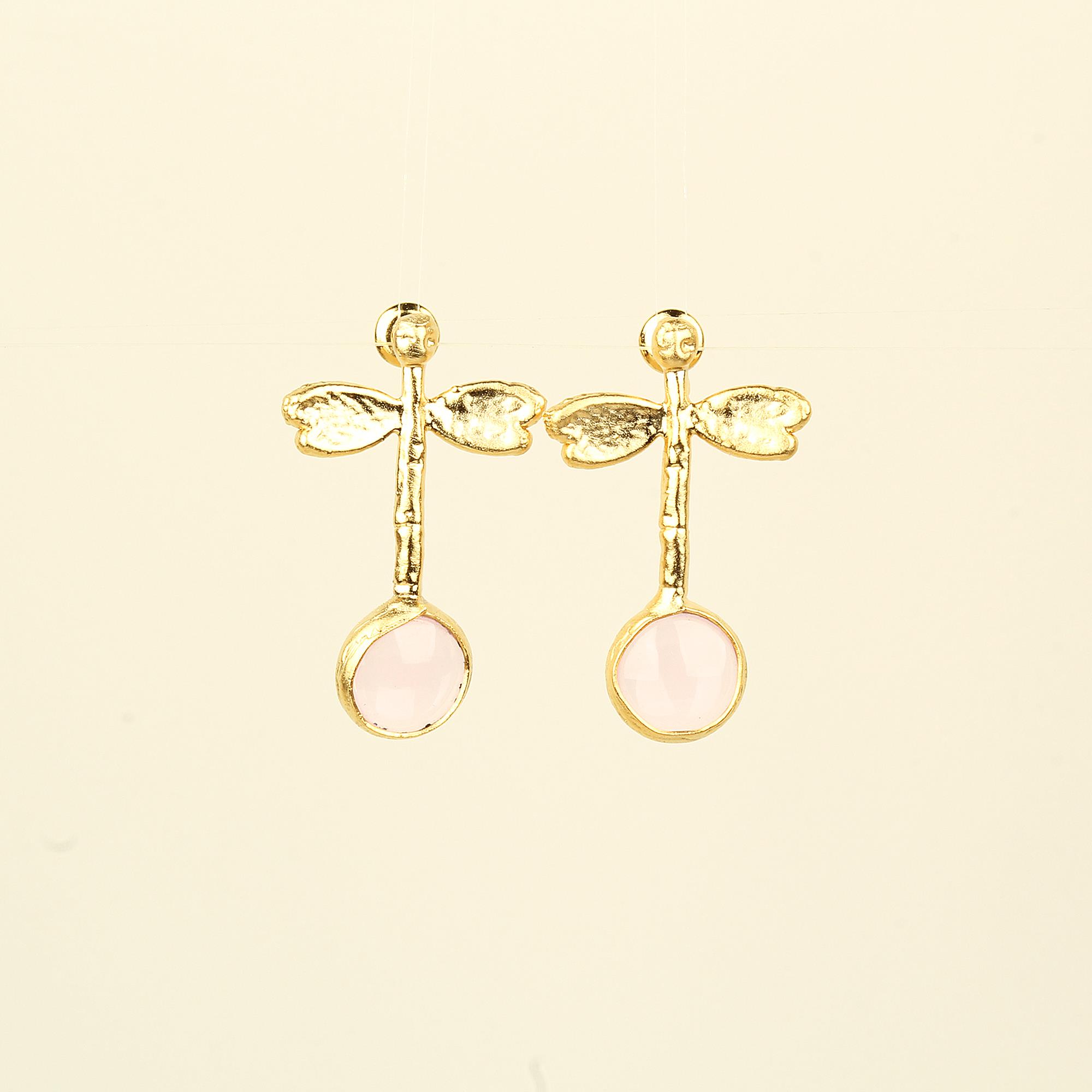 Candy Pink Glass Bead Dragonfly Earrings