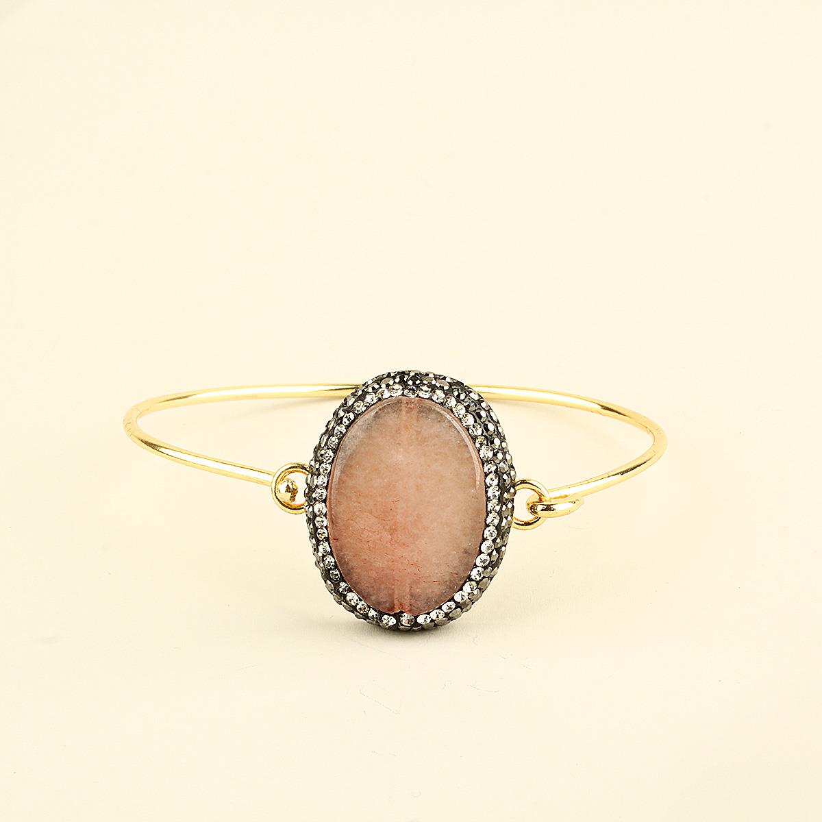 Candy Pink Natural Stone Oval Metal Bracelet