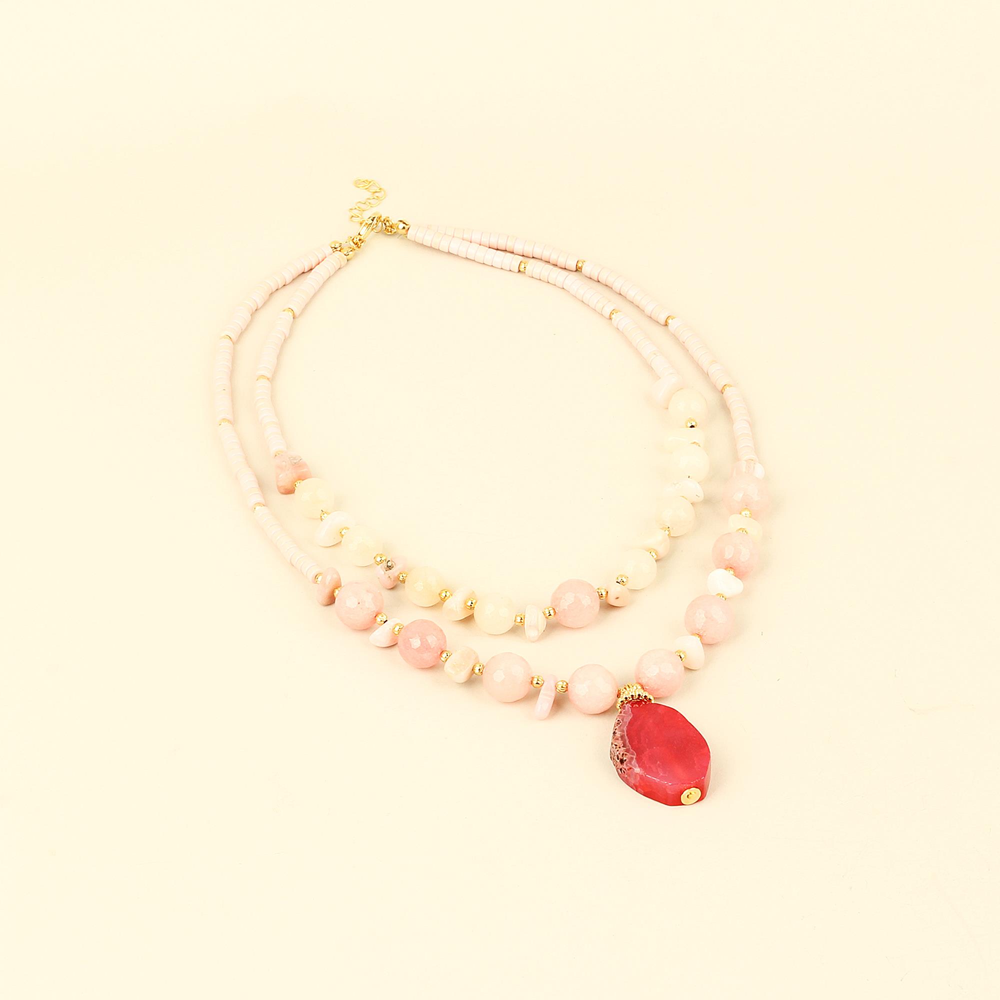 Candy Pink Natural Stones Double Layer Necklace