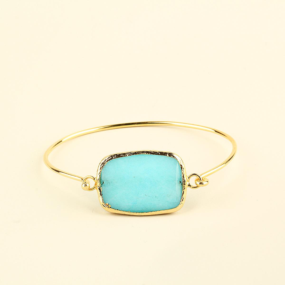 Carribean Blue Natural Stone Square Metal Bracelet