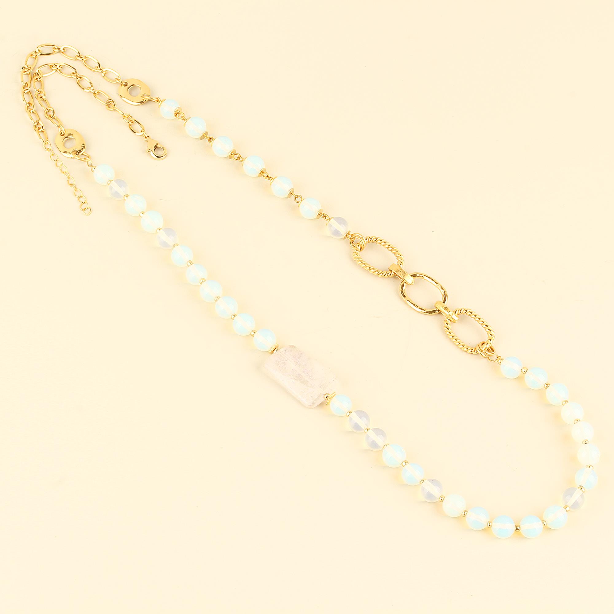 Chain Detailed Natural Stone Necklace