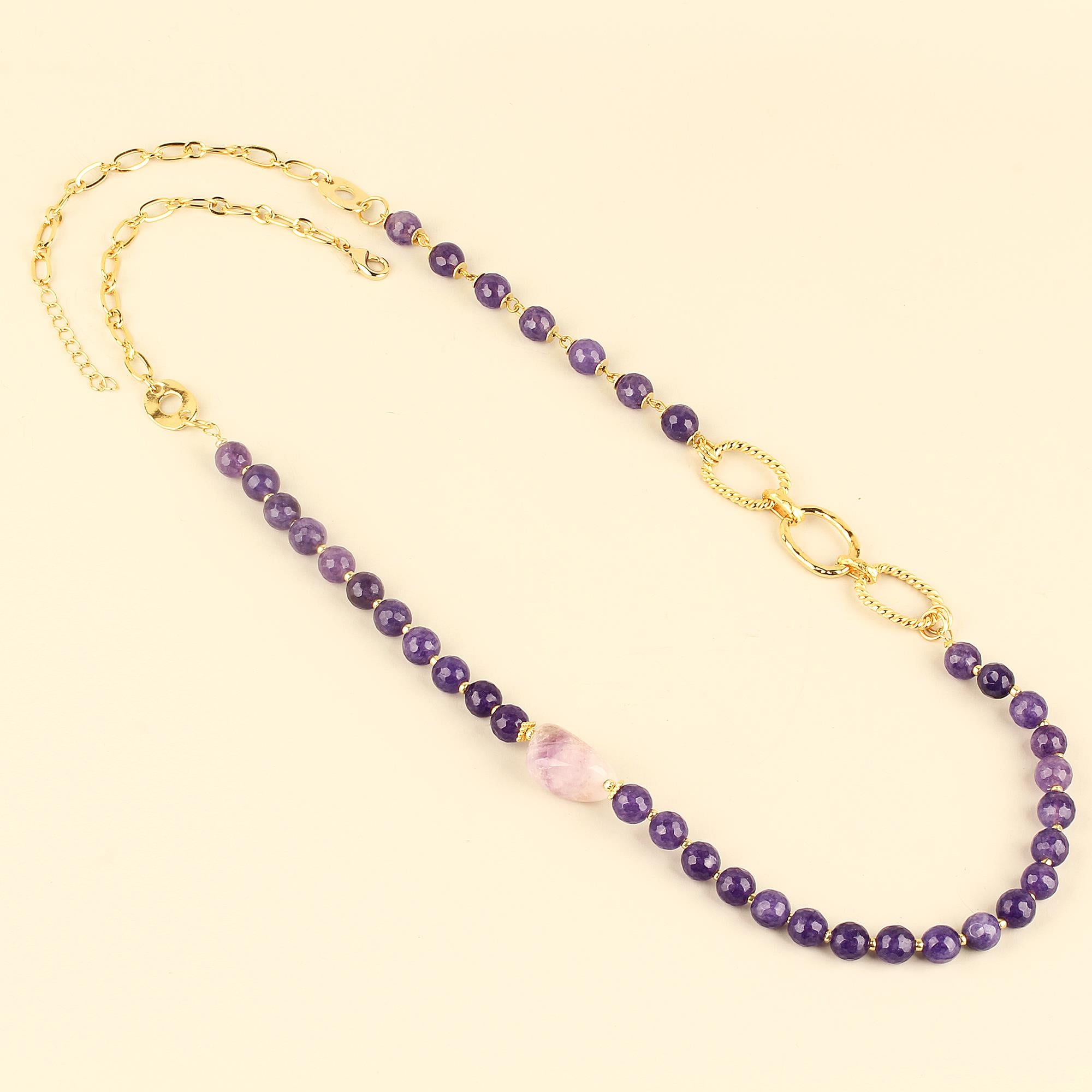 Chain Detailed Natural Stone Necklace