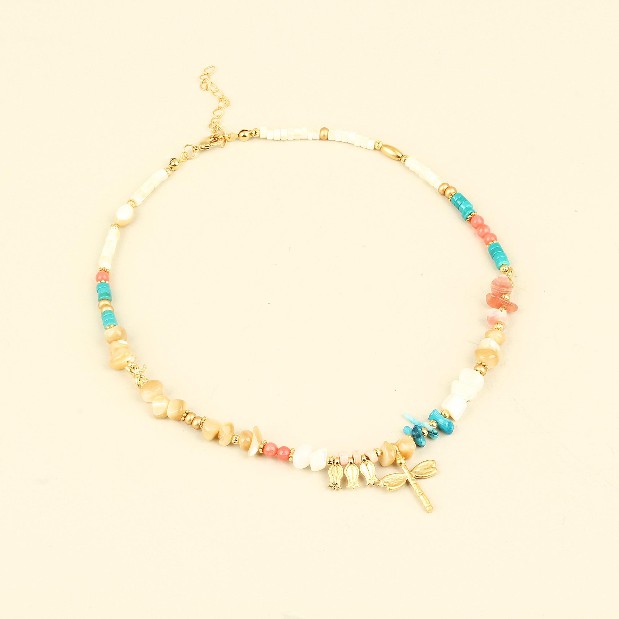 Colorful Natural Stones Dragonfly Necklace