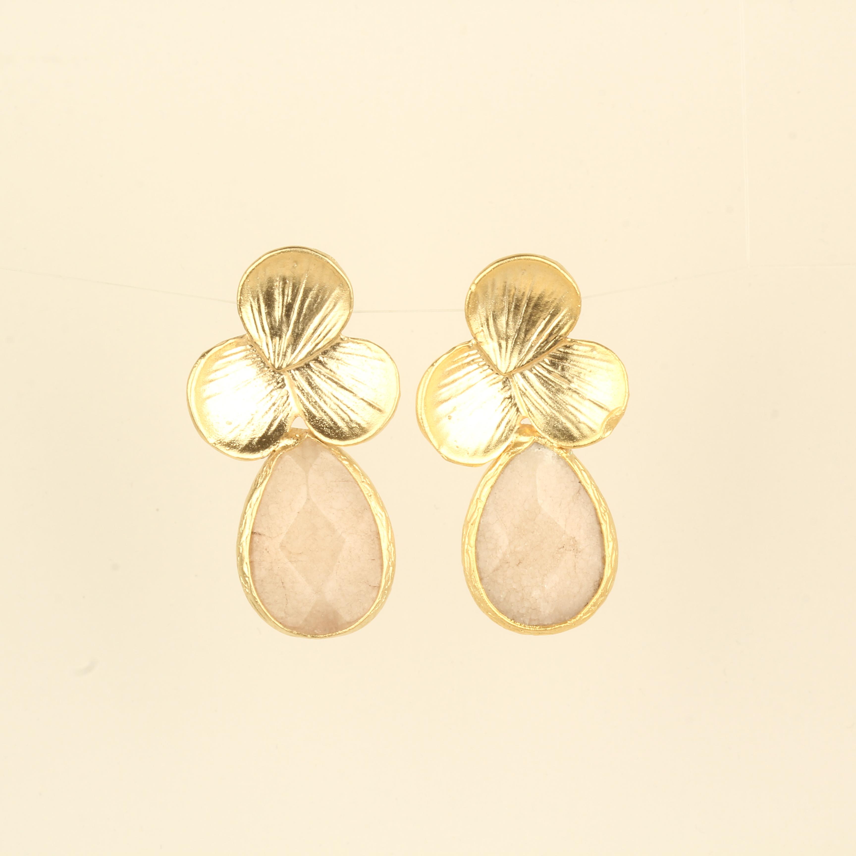 Daisy Beige Natural Stone Earrings