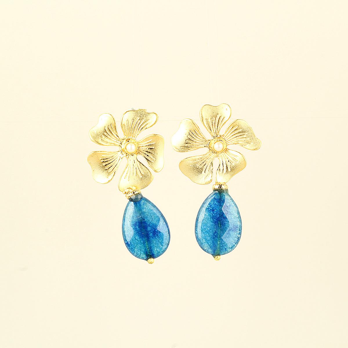 Daisy Mono Blue Natural Stone Earrings