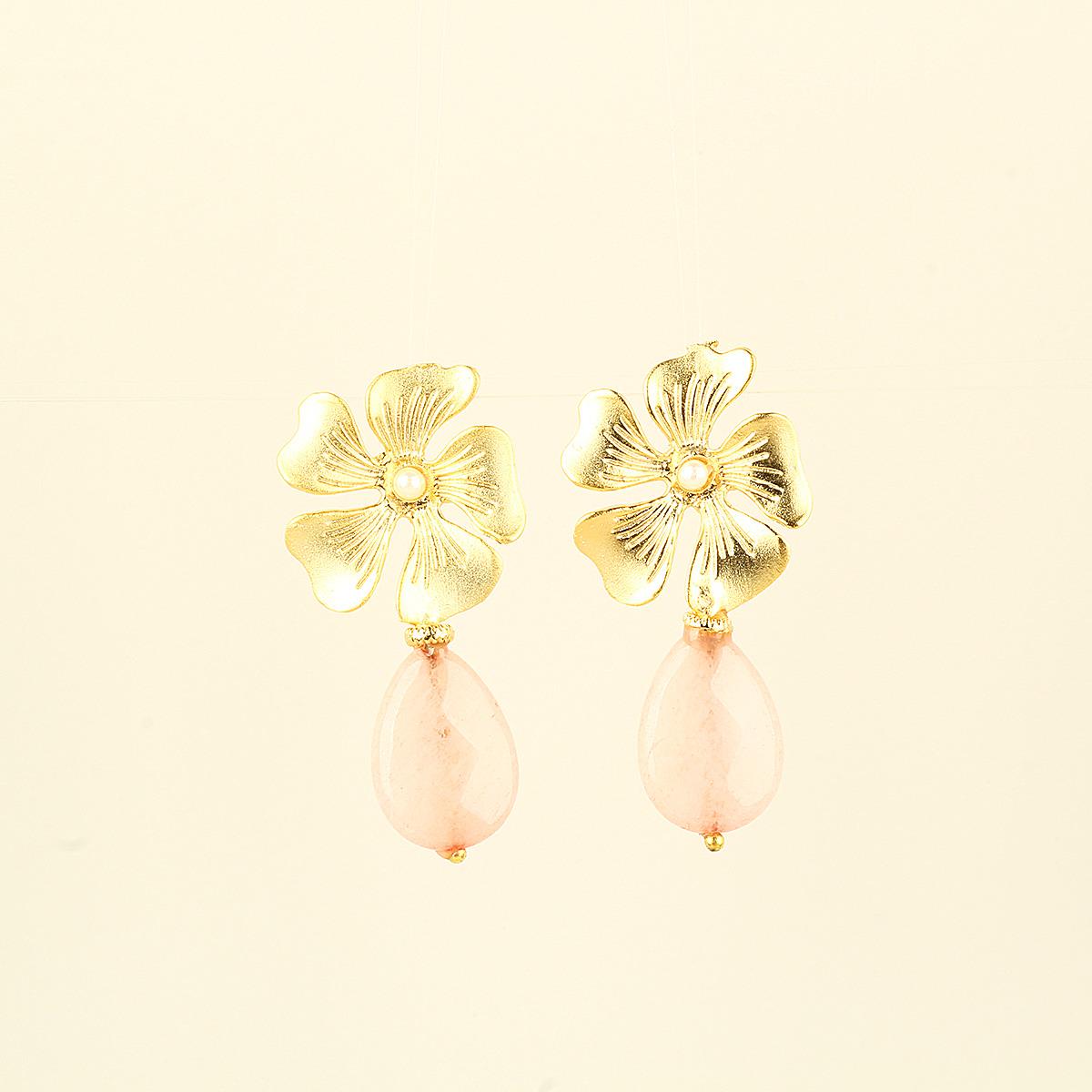 Daisy Mono Pink Natural Stone Earrings