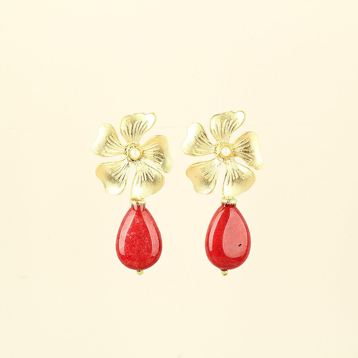 Daisy Mono Red Natural Stone Earrings
