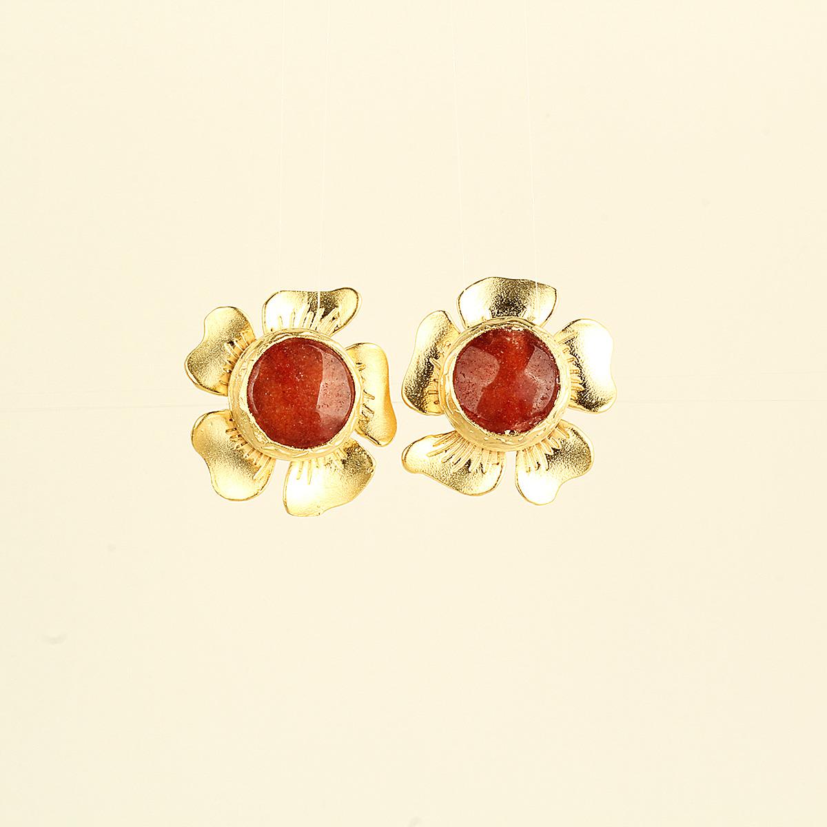 Daisy Red Natural Stone Earrings
