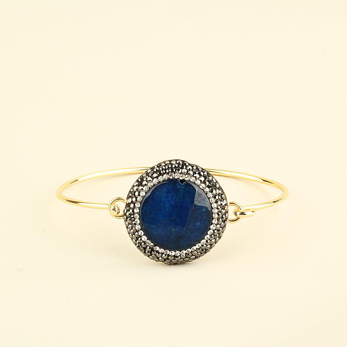 Dark Blue Natural Stone Round Metal Bracelet