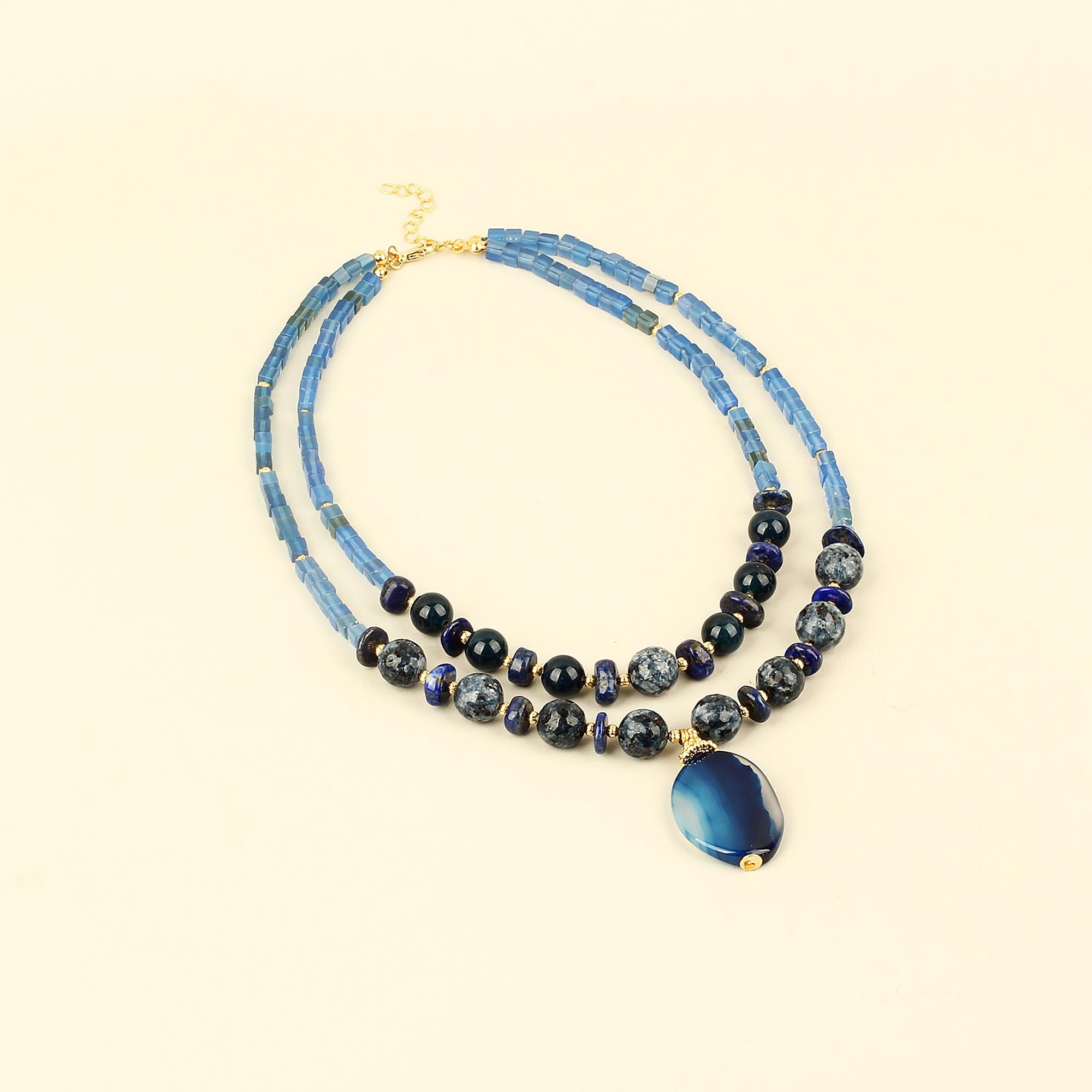 Dark Blue Natural Stones Double Layer Necklace