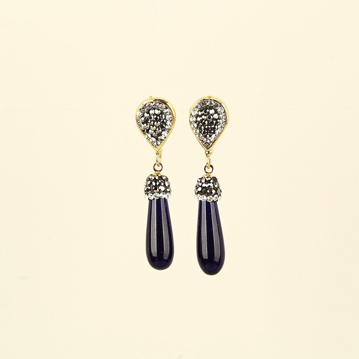 Deep Blue Beaded Earrings With Zircon Stone