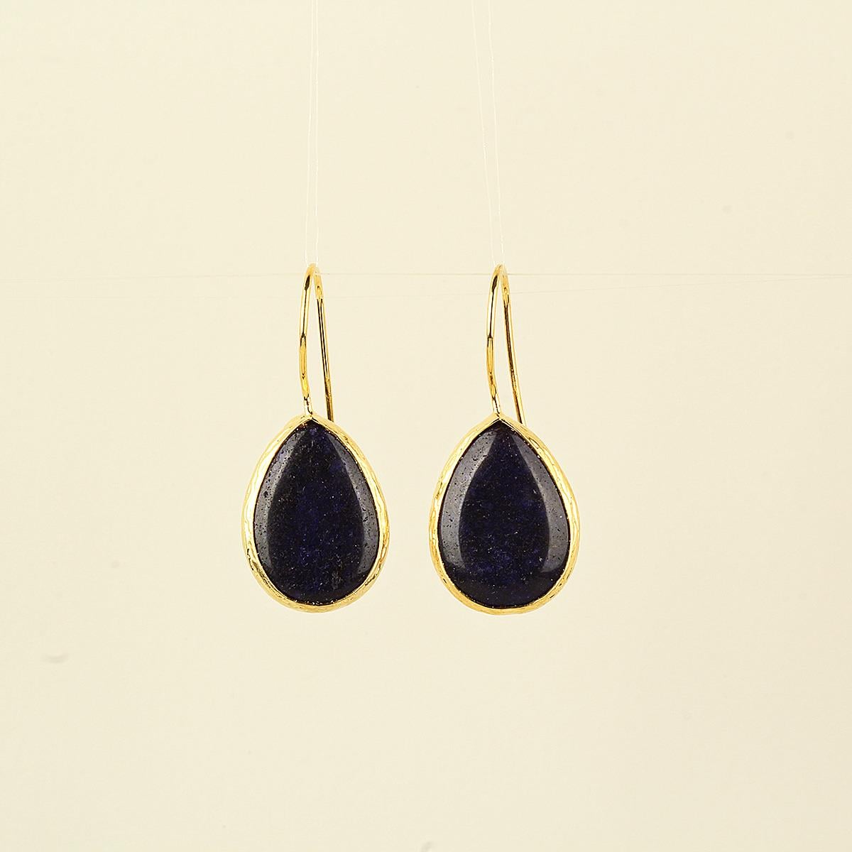 Deep Blue Natural Stone Drop Hook Earring