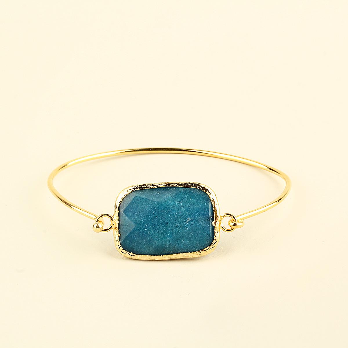 Deep Blue Natural Stone Square Metal Bracelet