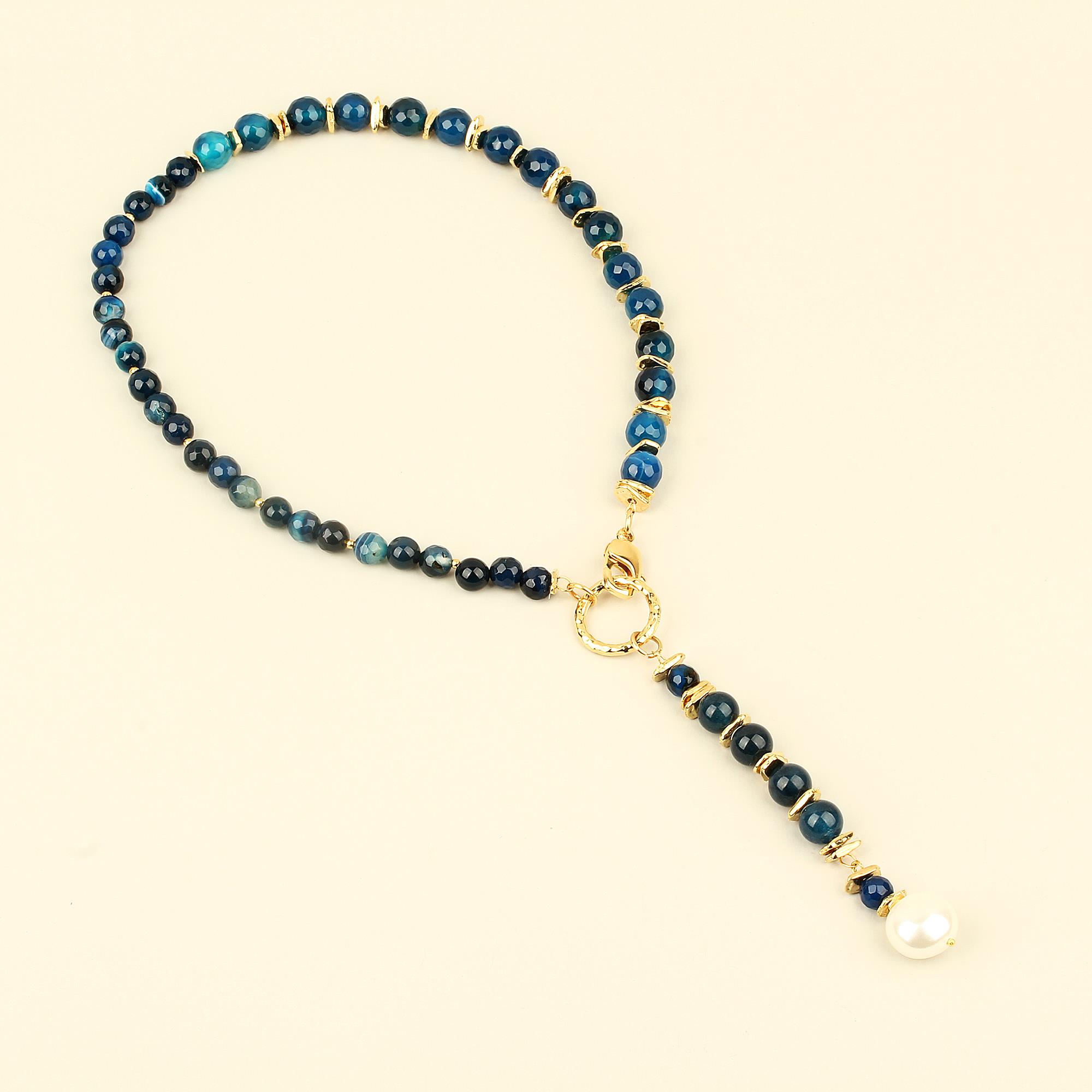 Deep Blue Natural Stones Mallorca Pearl Ending Necklace