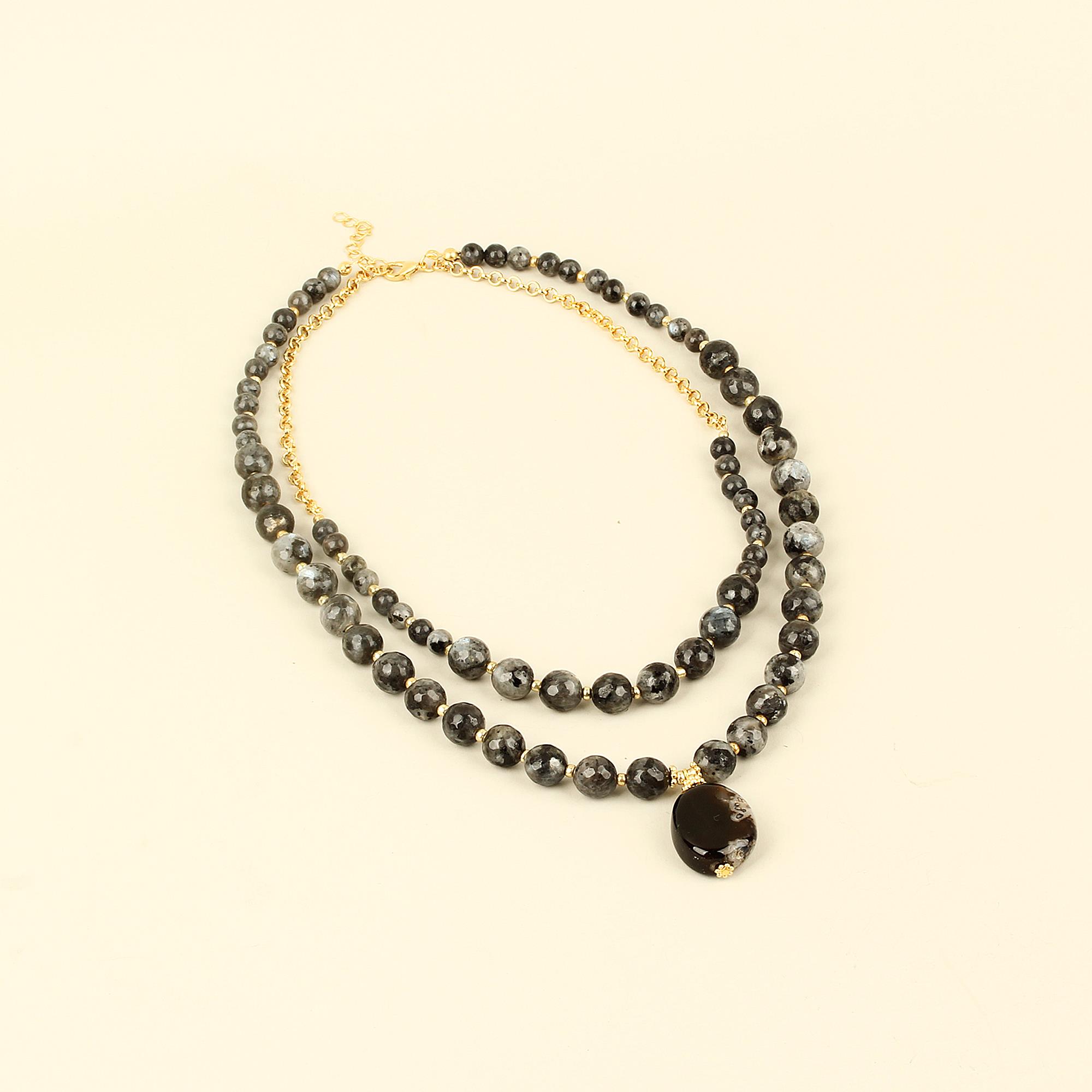 Double Layer Gray Natural Stones Necklace