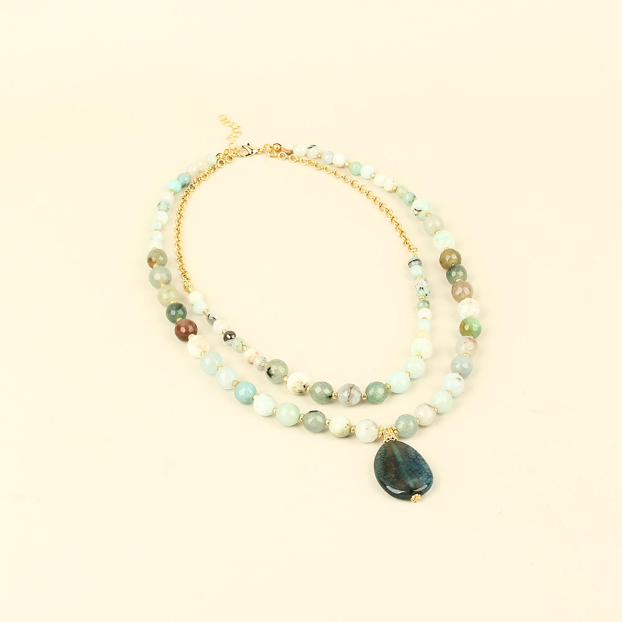 Double Layer Ice Blue Natural Stones Necklace