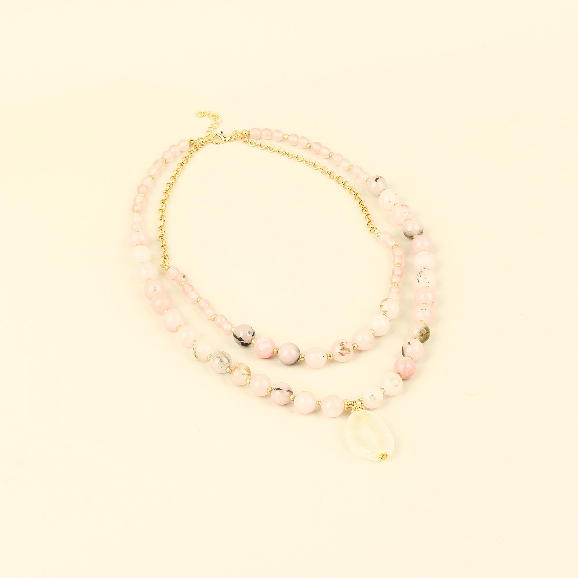 Double Layer Pink Natural Stones Necklace