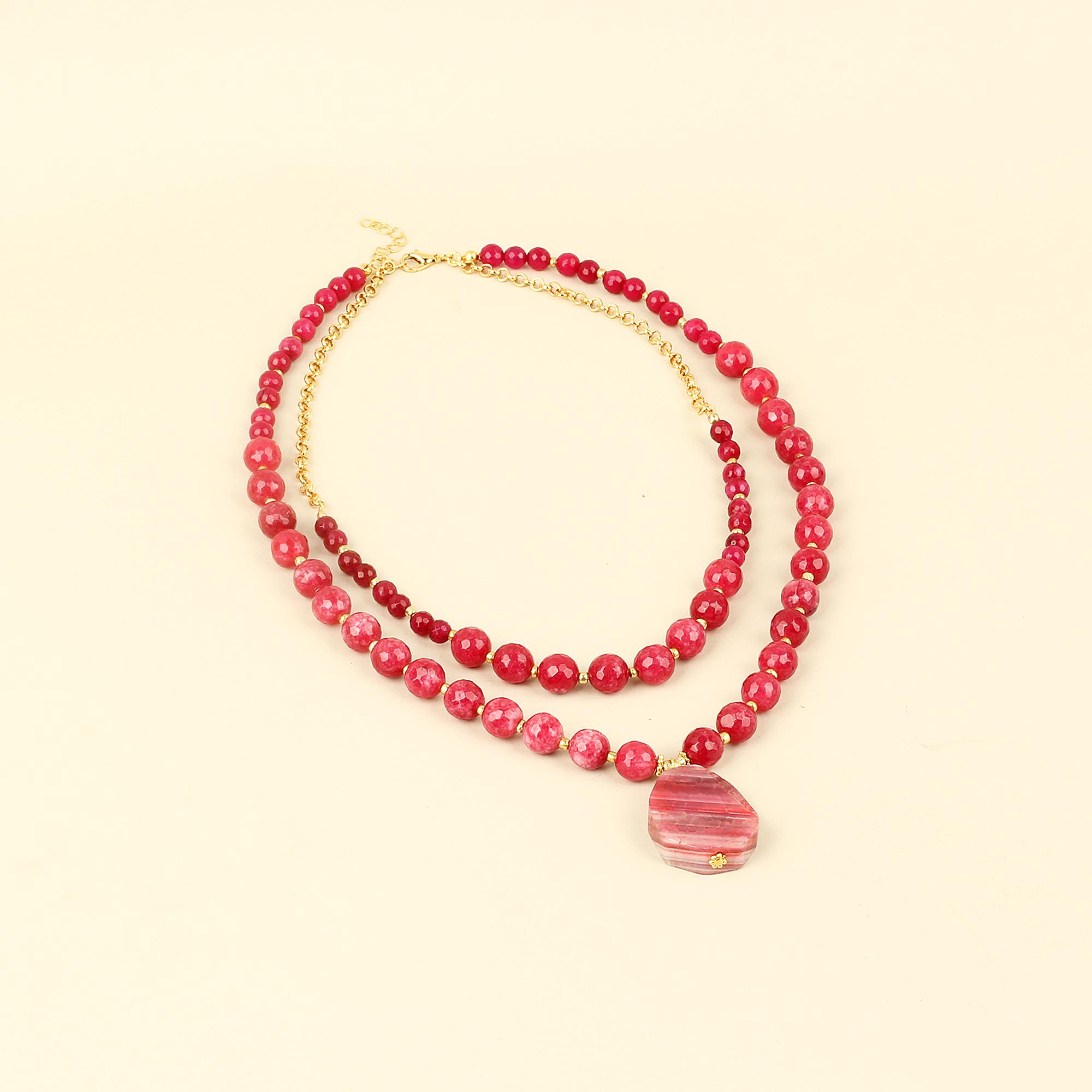 Double Layer Pink Natural Stones Necklace