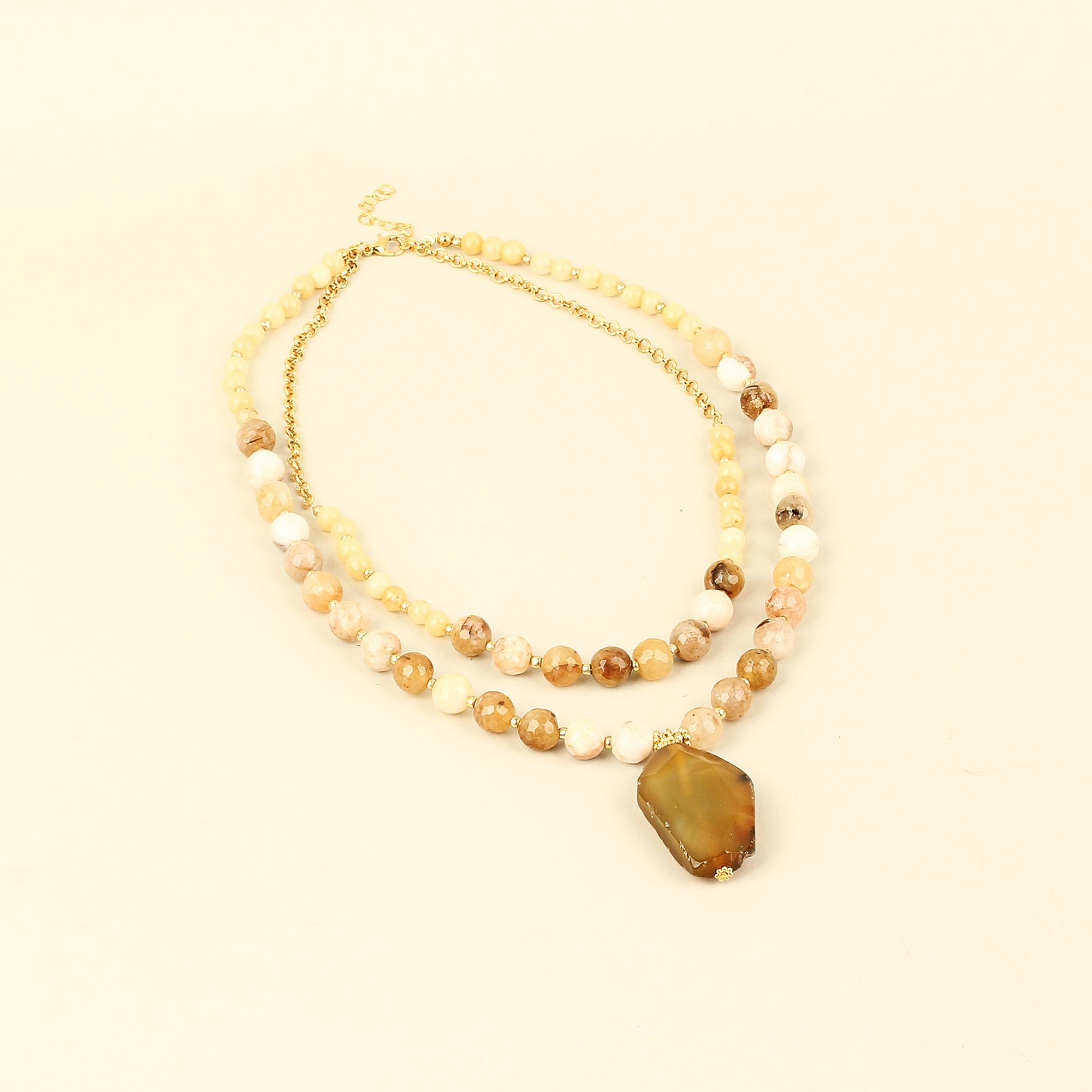 Double Layer Yellow Natural Stones Necklace