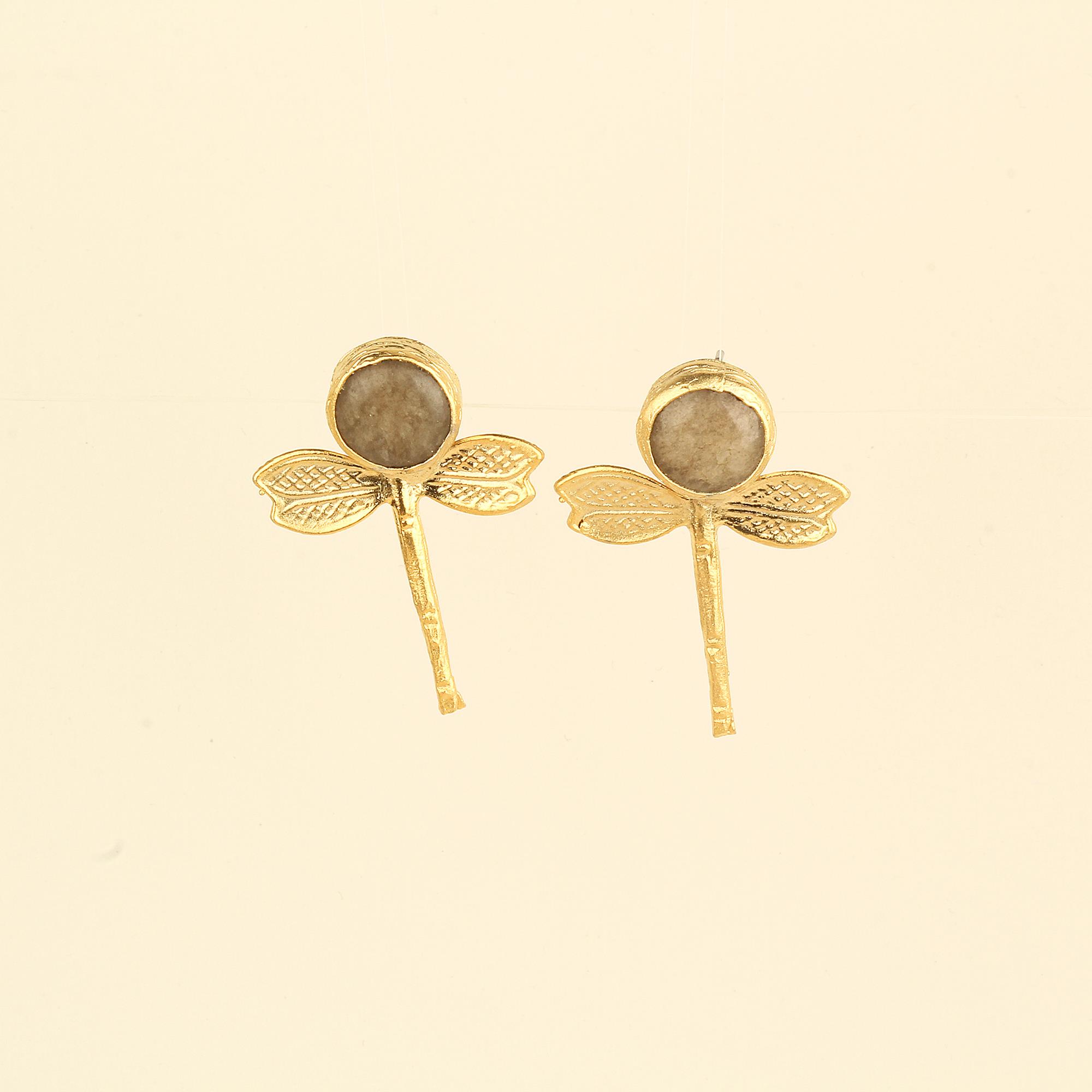 Dragonfly Beige Natural Stone Earrings