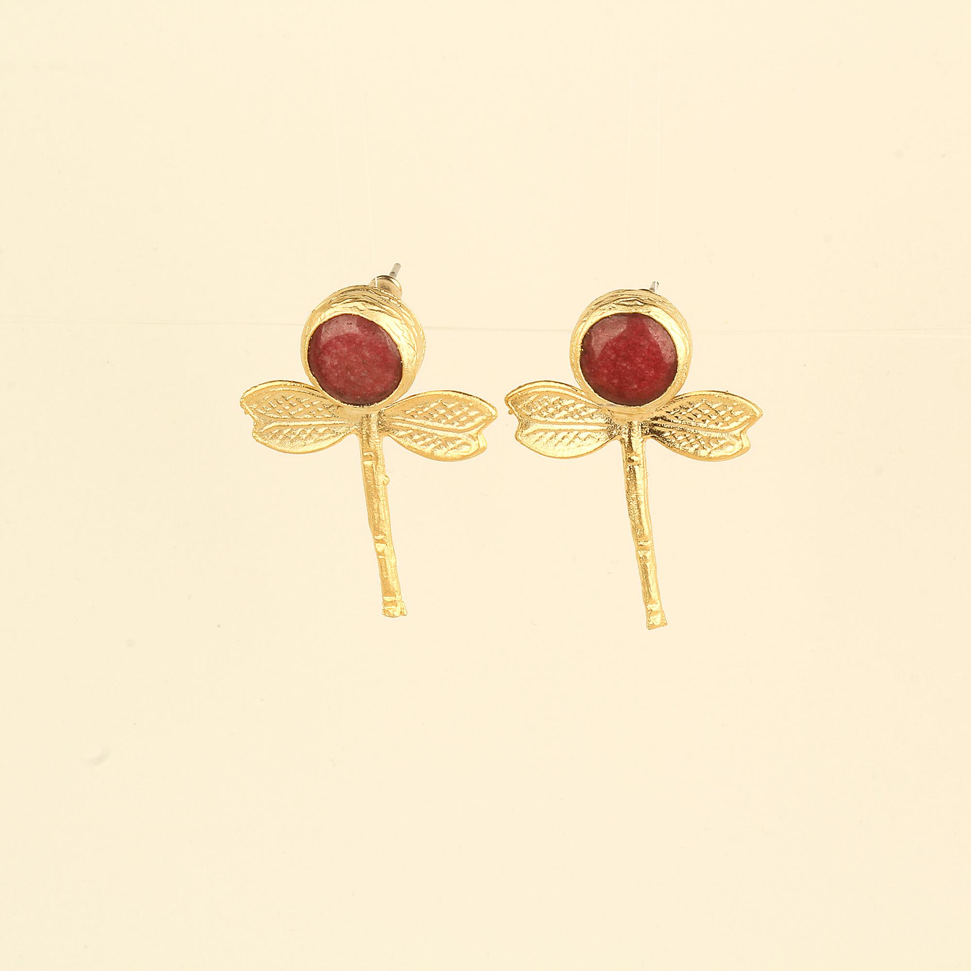 Dragonfly Red Natural Stone Earrings