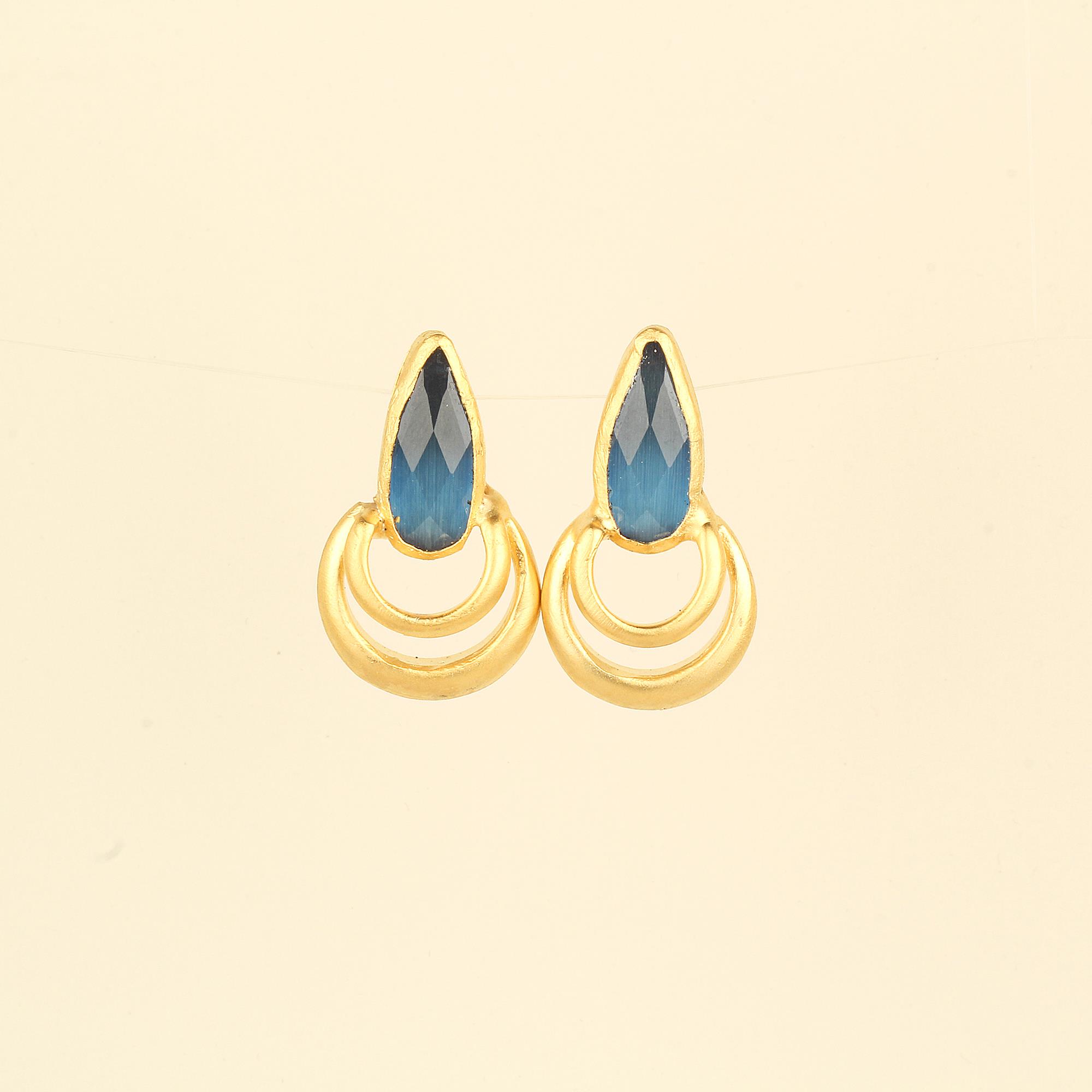 Drop Blue Cat Eye Stone Earrings