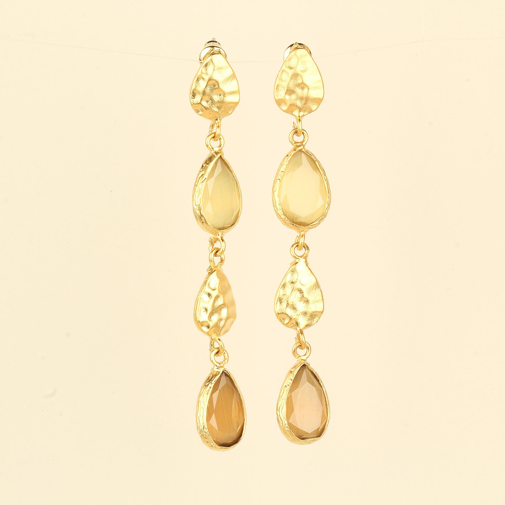 Drop Dangle Double Mink Cat Eye Earrings