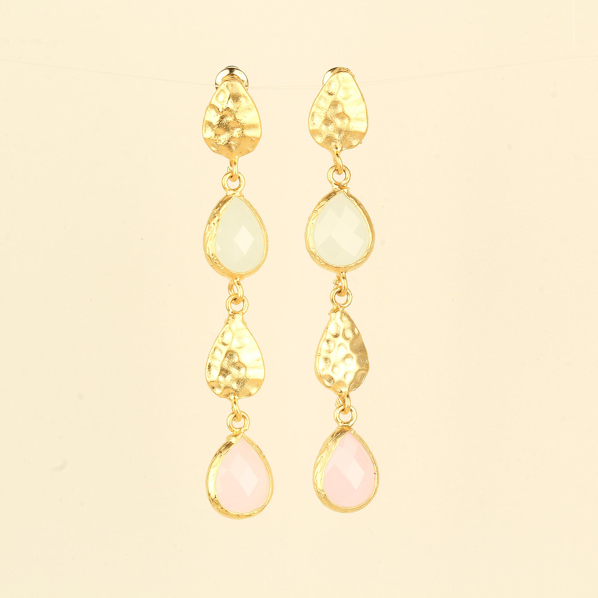 Drop Dangle Mint and Pink Glass Earrings