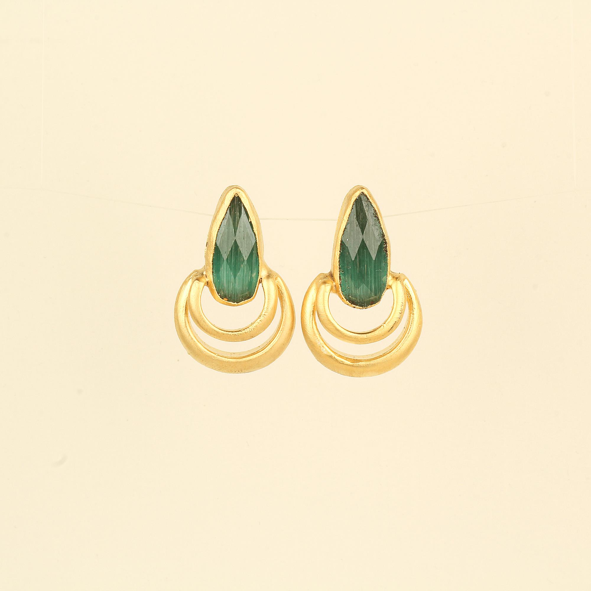 Drop Emerald Green Cat Eye Stone Earrings