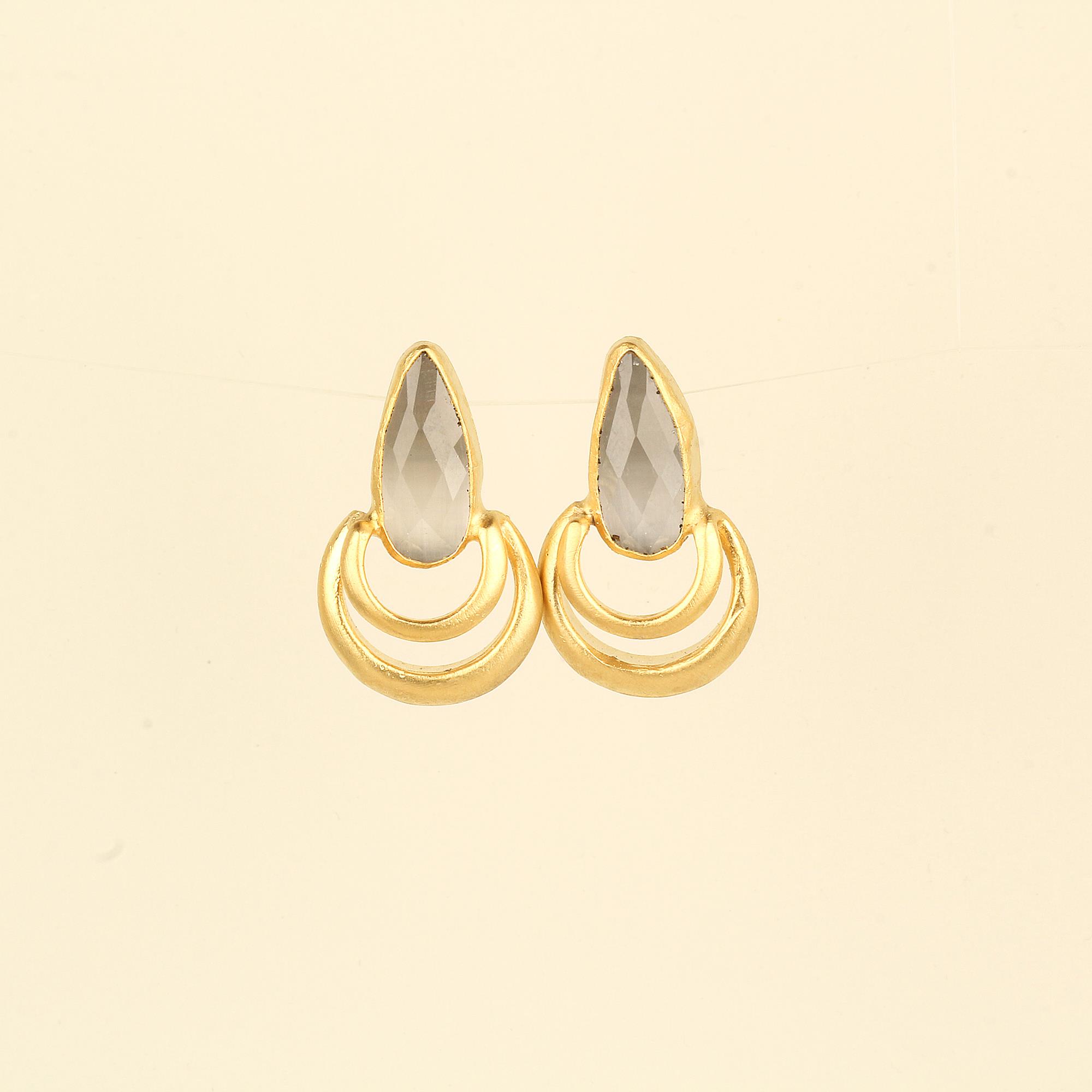 Drop Gray Cat Eye Stone Earrings