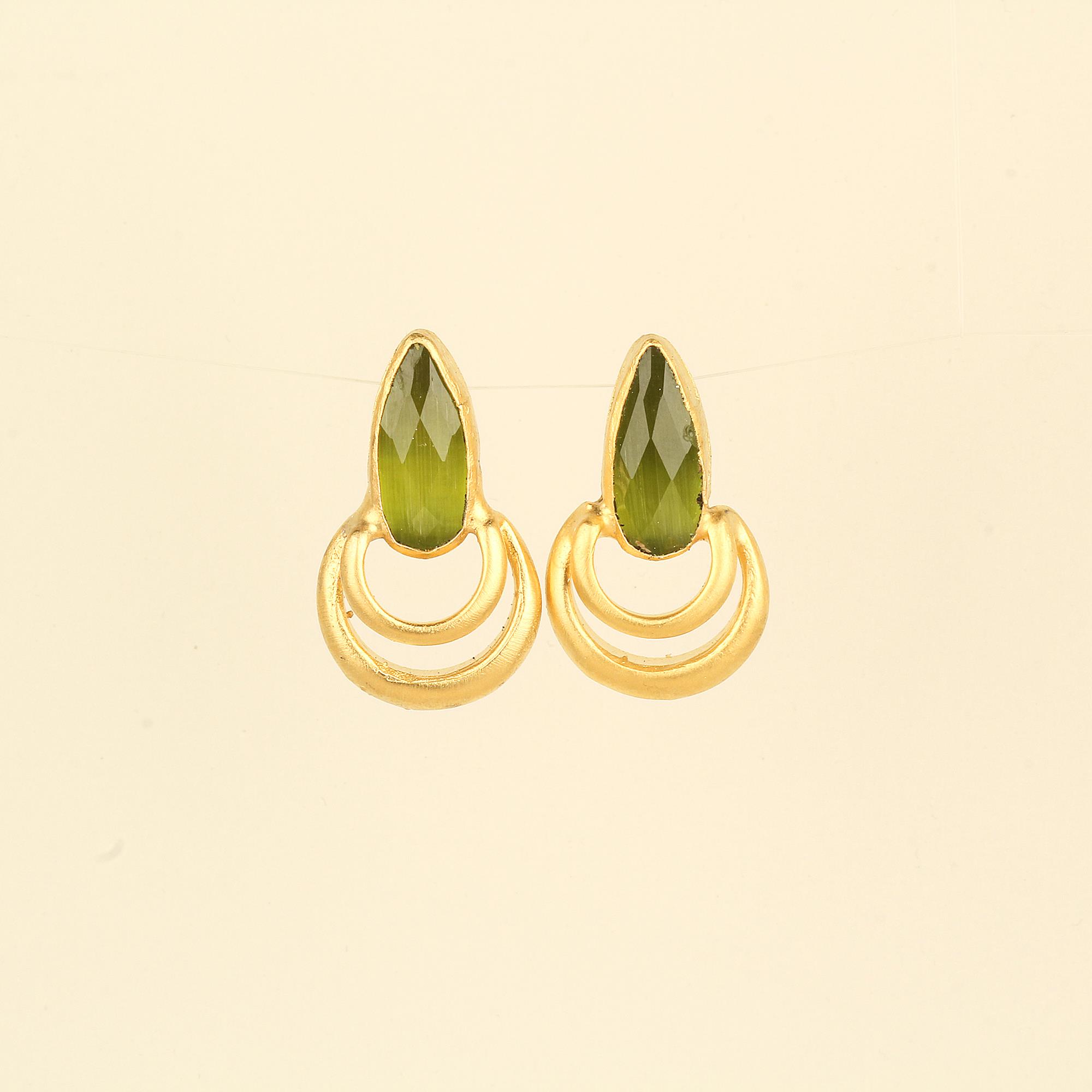Drop Green Cat Eye Stone Earrings