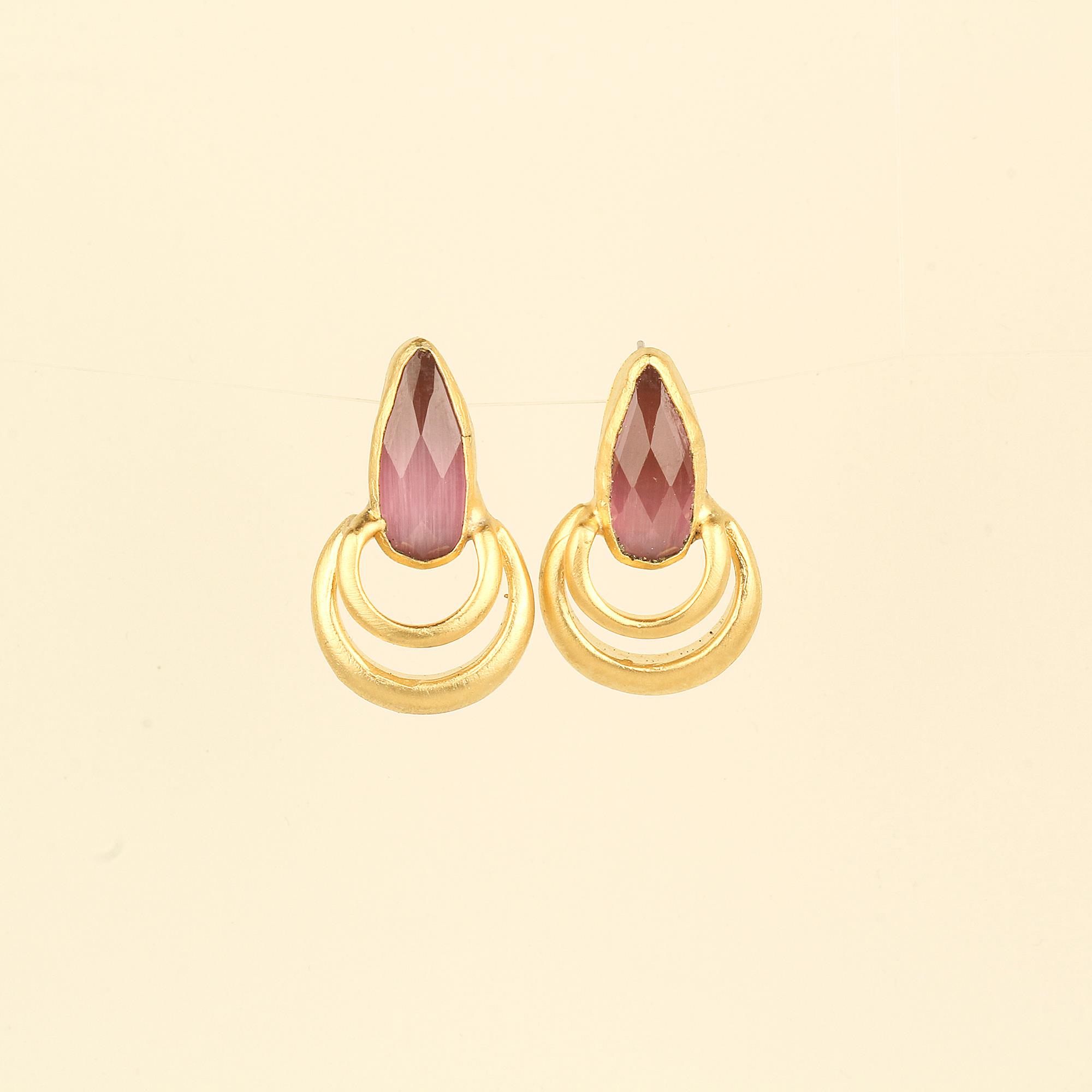 Drop Pink Cat Eye Stone Earrings