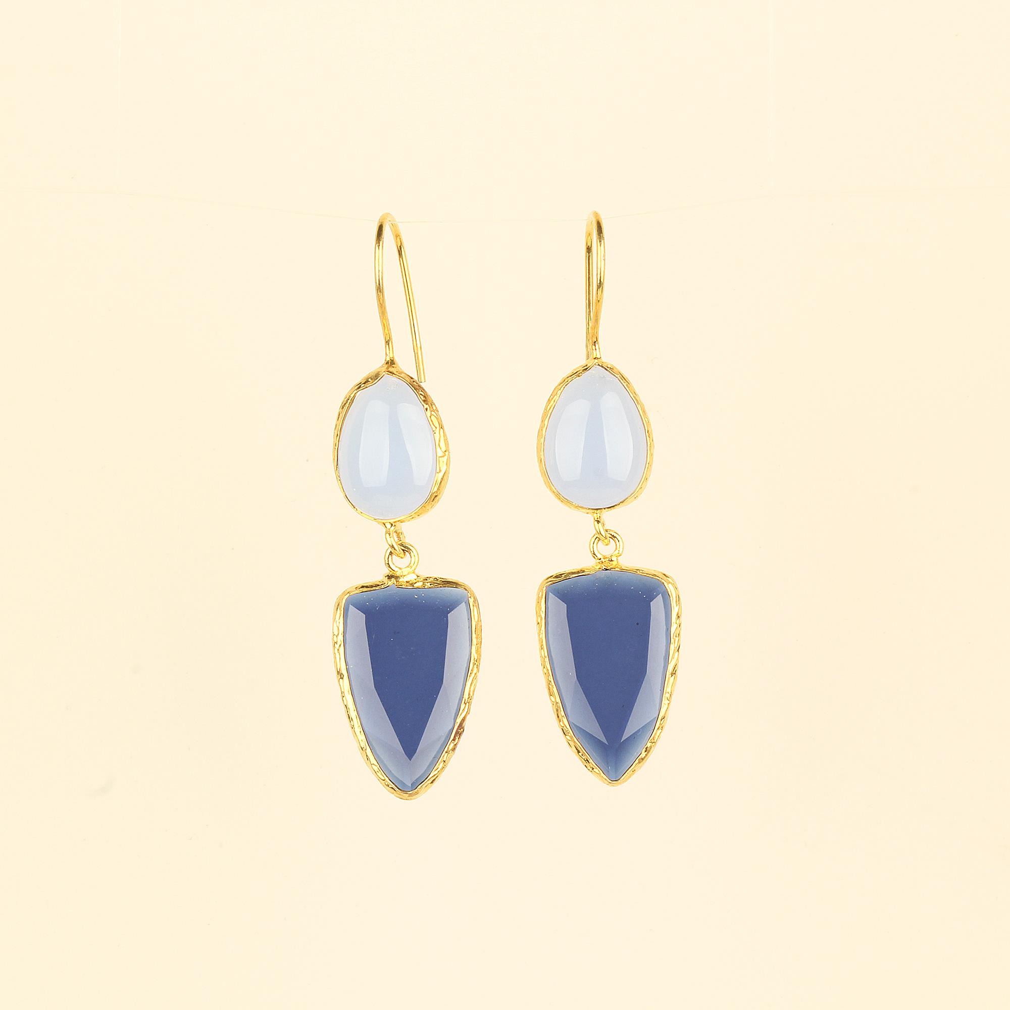 Duo Blue Cats Eye Hook Earrings