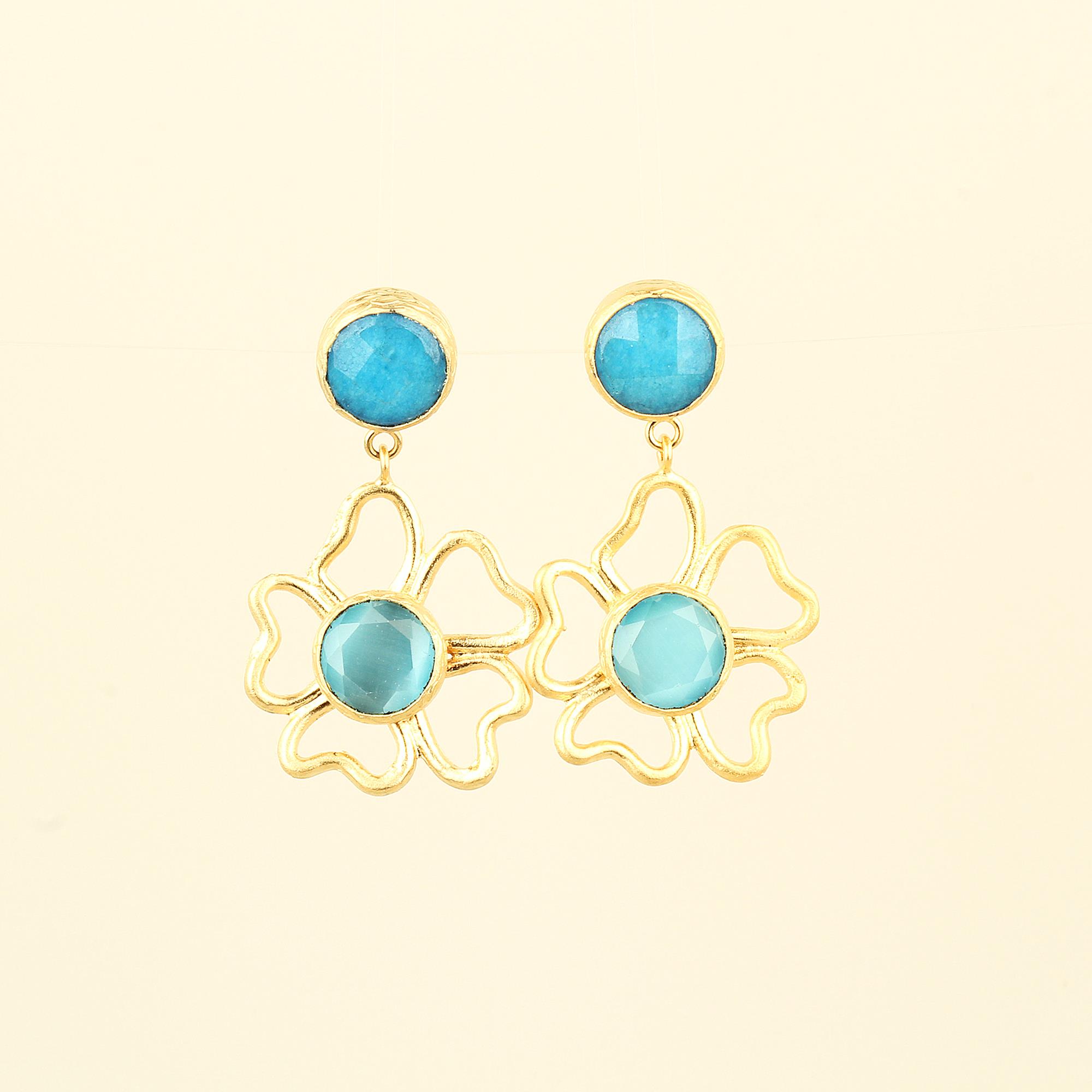 Duo Blue Natural Stone Flower Earrings